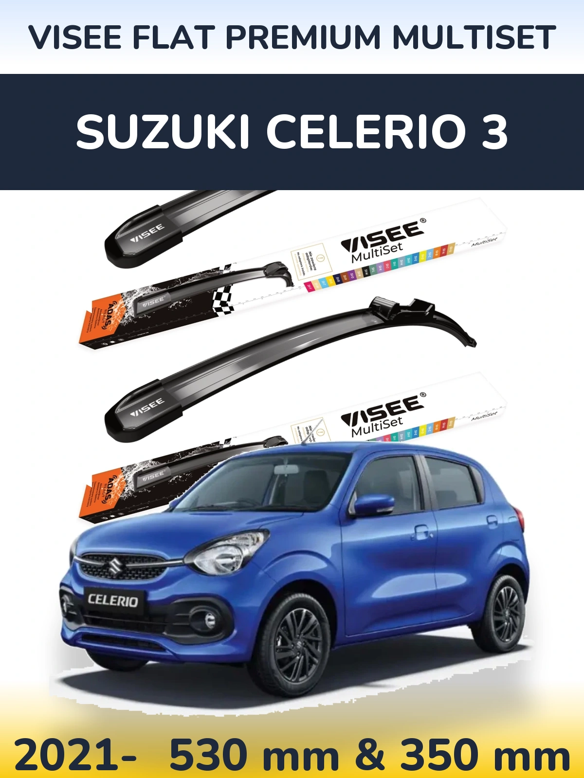 Sada předních stěračů VISEE FLAT PREMIUM MultiSet 530 a 350 mm pro Suzuki Celerio 3 2021-2026