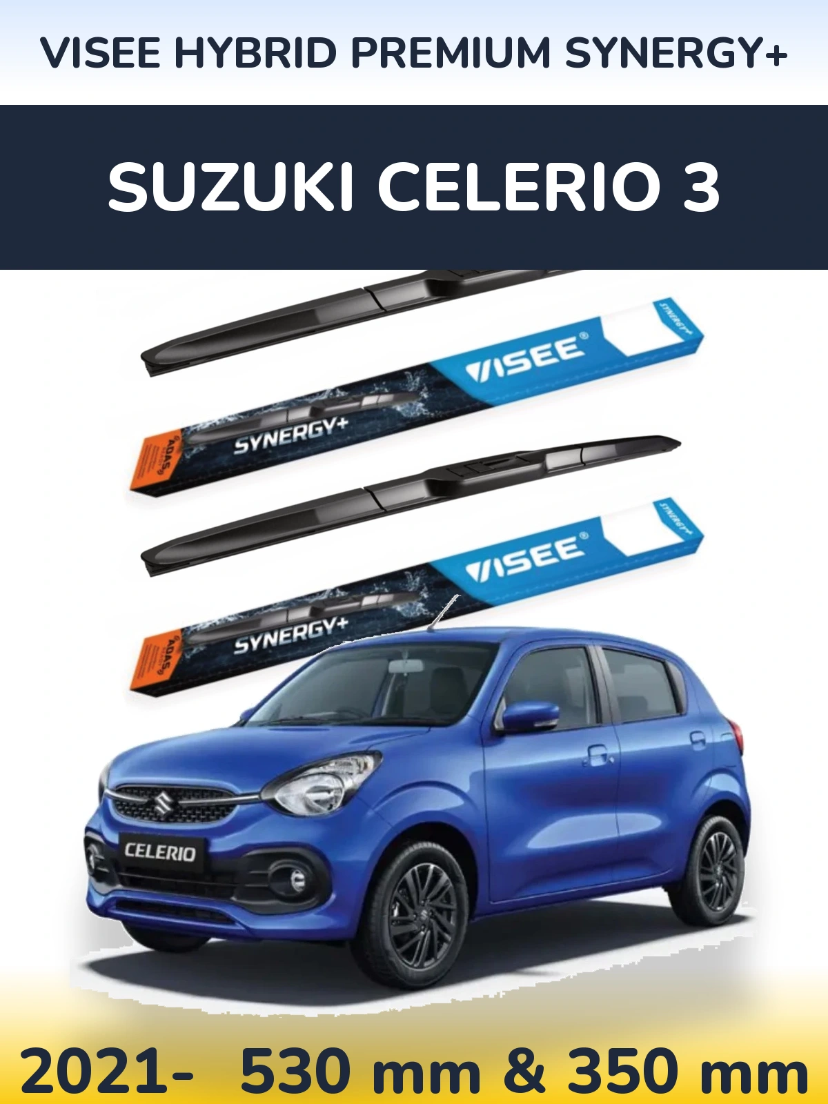 Sada předních stěračů VISEE HYBRID PREMIUM SYNERGY+ 530 a 350 mm pro Suzuki Celerio 3 2021-2026