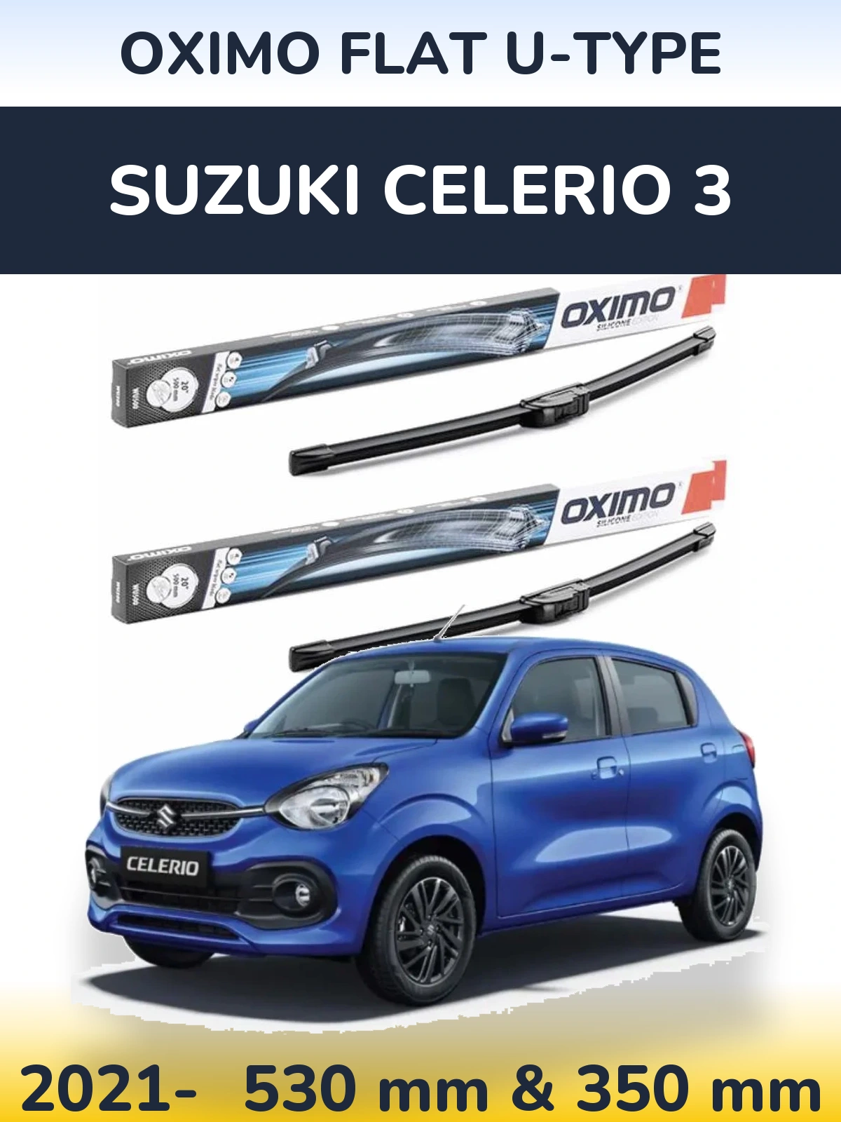Sada předních stěračů Oximo Flat U-type 530 a 350 mm pro Suzuki Celerio 3 2021-2026