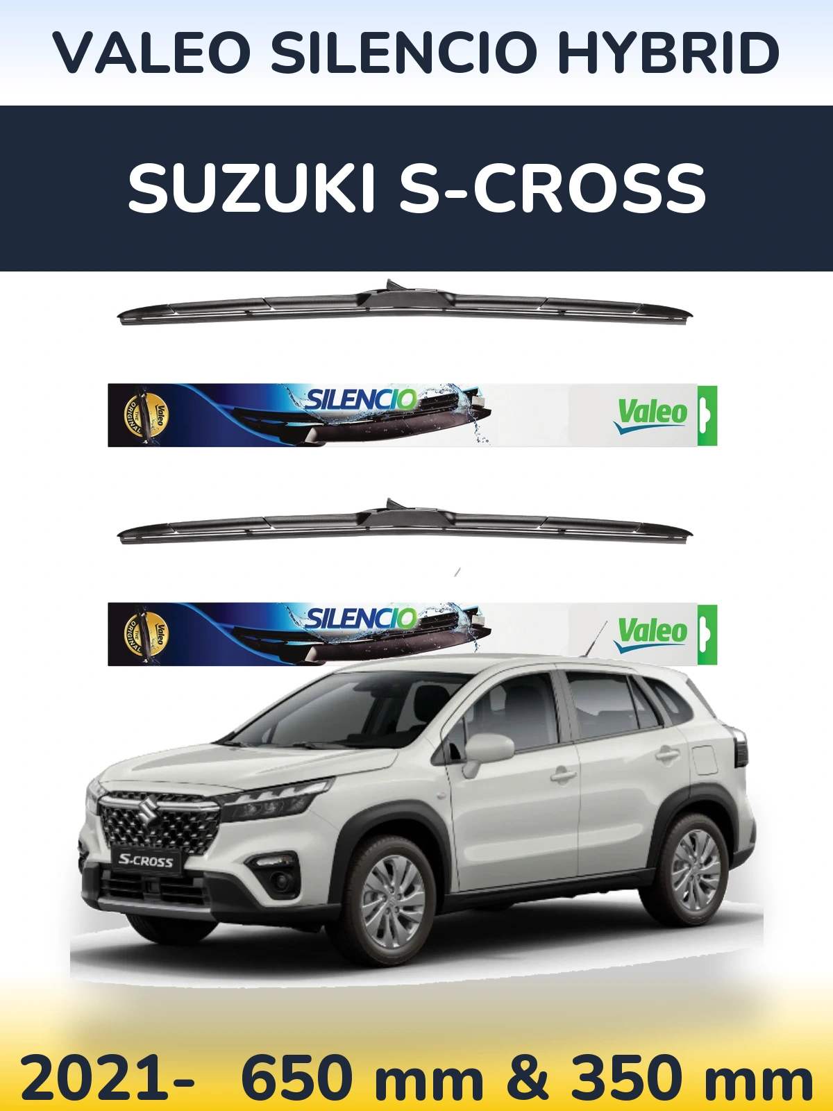 Sada předních stěračů Valeo Silencio Hybrid 650 a 350 mm pro Suzuki S-Cross 2021-2026