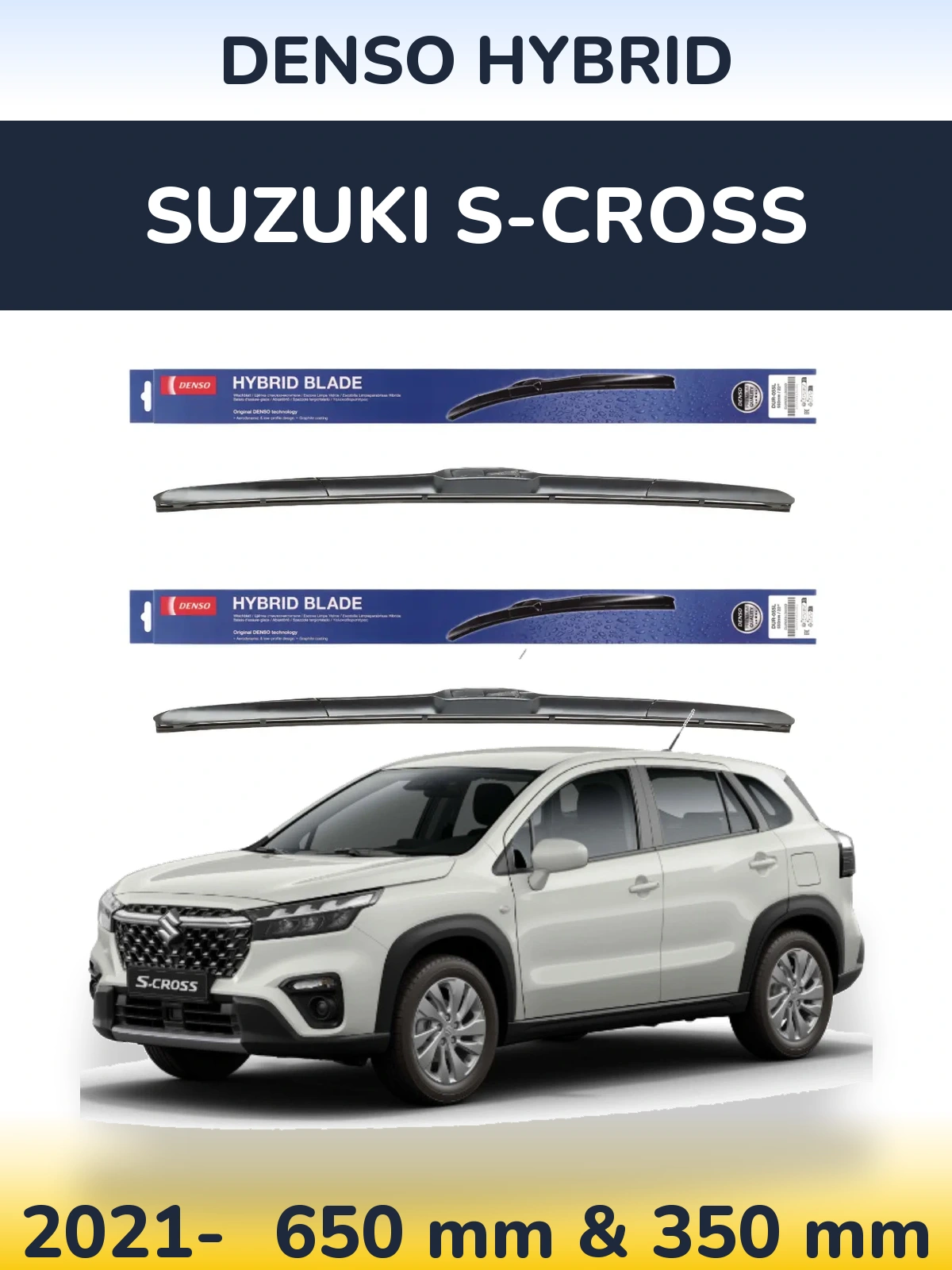 Sada předních stěračů Denso Hybrid 650 a 350 mm pro Suzuki S-Cross 2021-2026