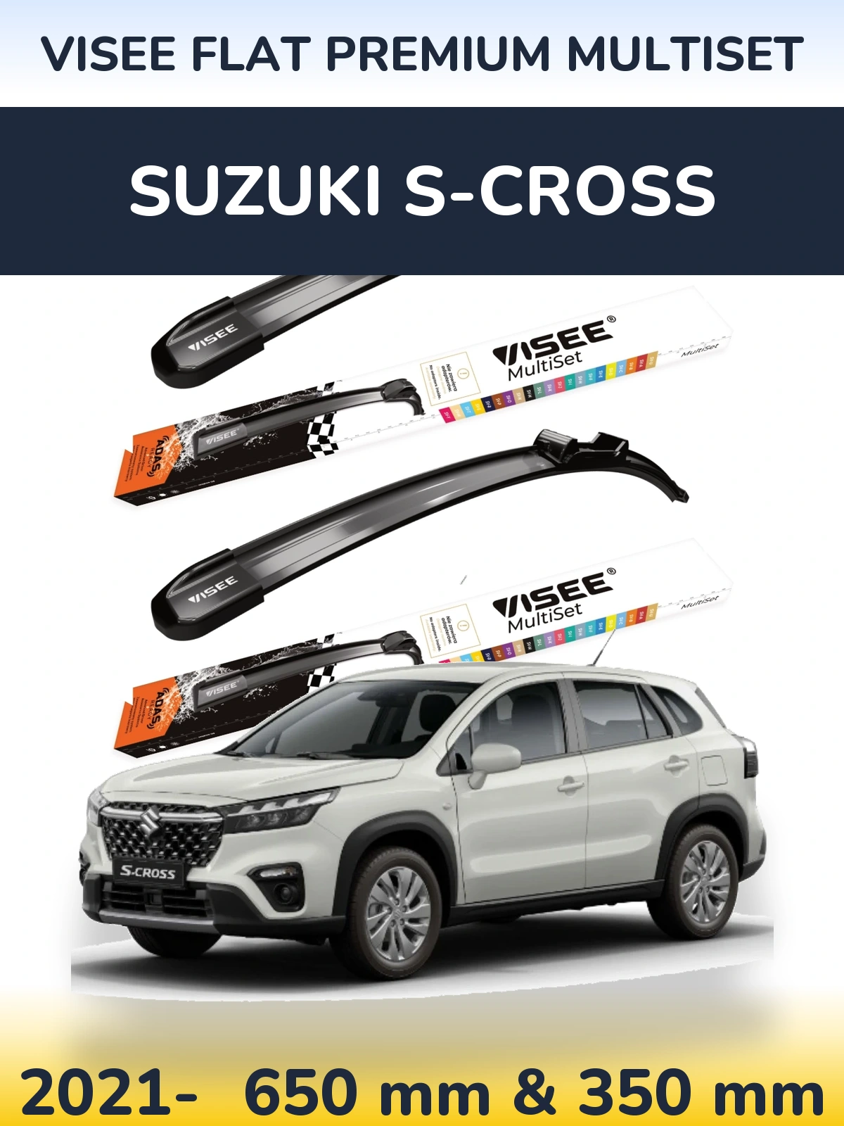 Sada předních stěračů VISEE FLAT PREMIUM MultiSet 650 a 350 mm pro Suzuki S-Cross 2021-2026