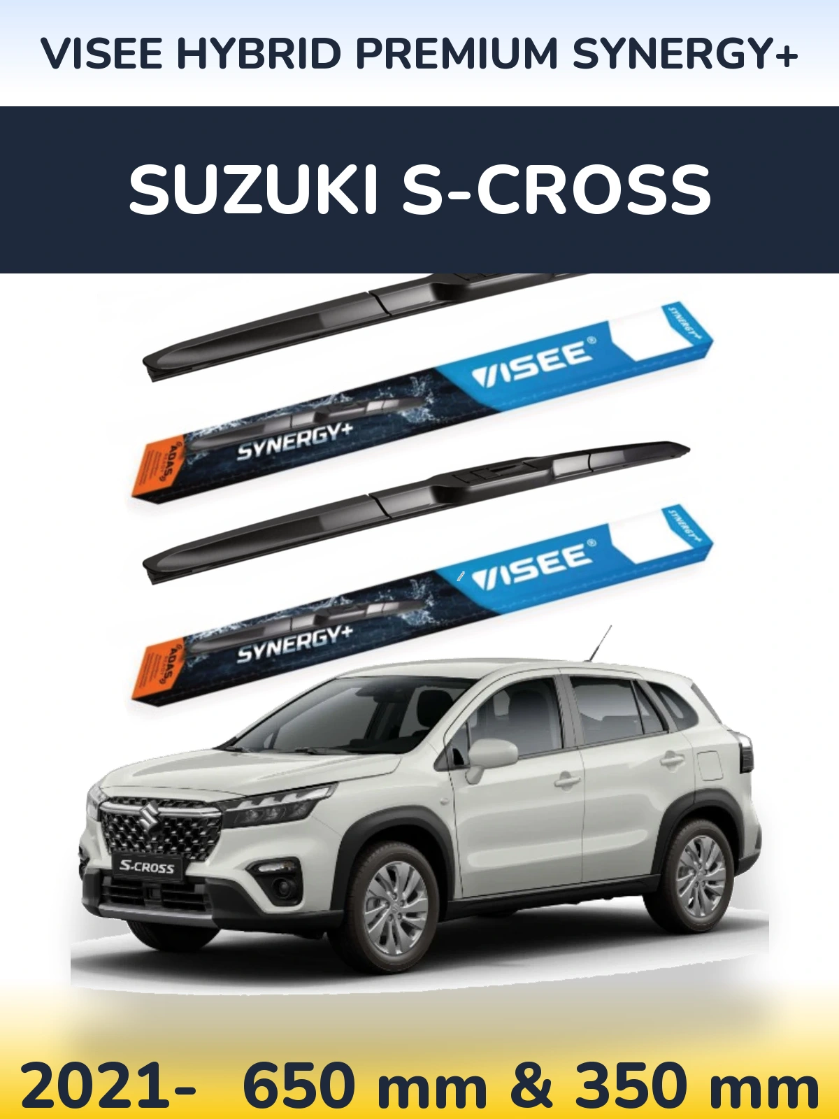 Sada předních stěračů VISEE HYBRID PREMIUM SYNERGY+ 650 a 350 mm pro Suzuki S-Cross 2021-2026