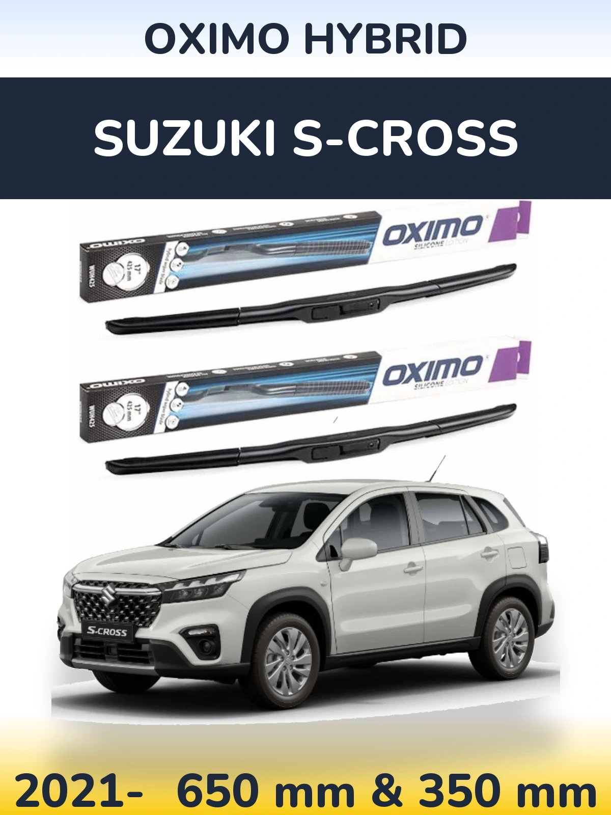 Sada předních stěračů Oximo Hybrid 650 a 350 mm pro Suzuki S-Cross 2021-2026