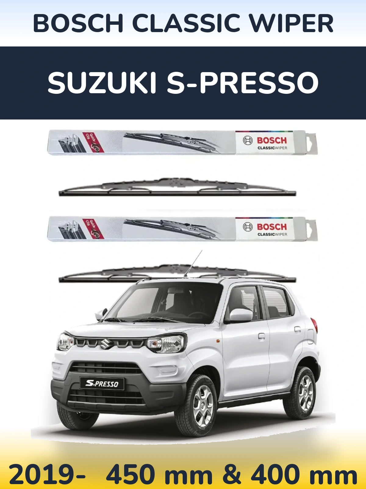 Sada předních stěračů BOSCH Classic Wiper 450 a 400 mm pro Suzuki S-Presso 2019-2026