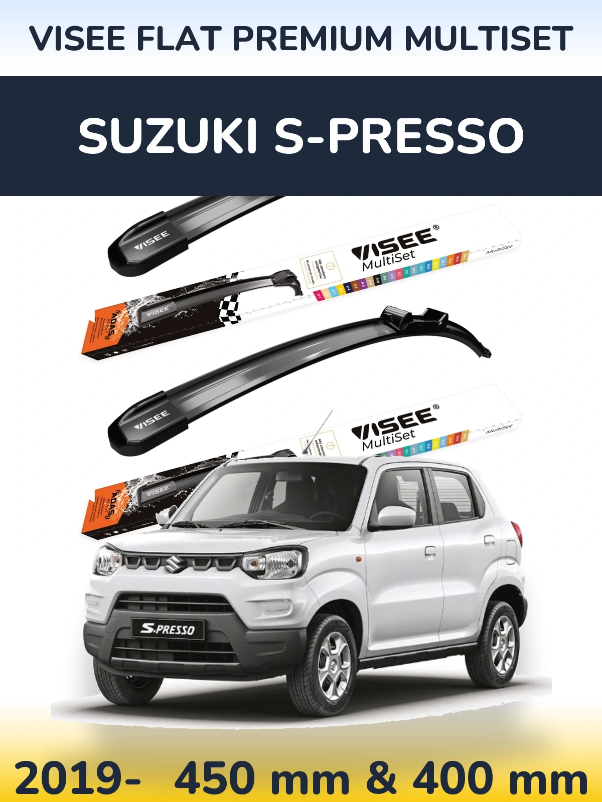 Sada předních stěračů VISEE FLAT PREMIUM MultiSet 450 a 400 mm pro Suzuki S-Presso 2019-2026