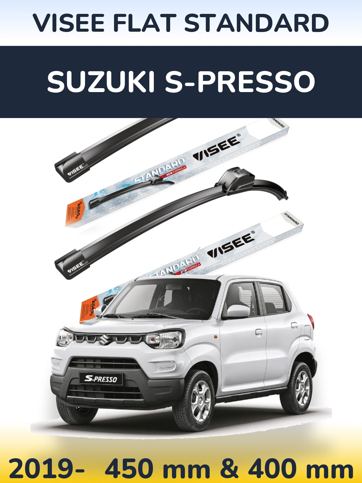 Sada předních stěračů VISEE FLAT STANDARD 450 a 400 mm pro Suzuki S-Presso 2019-2026