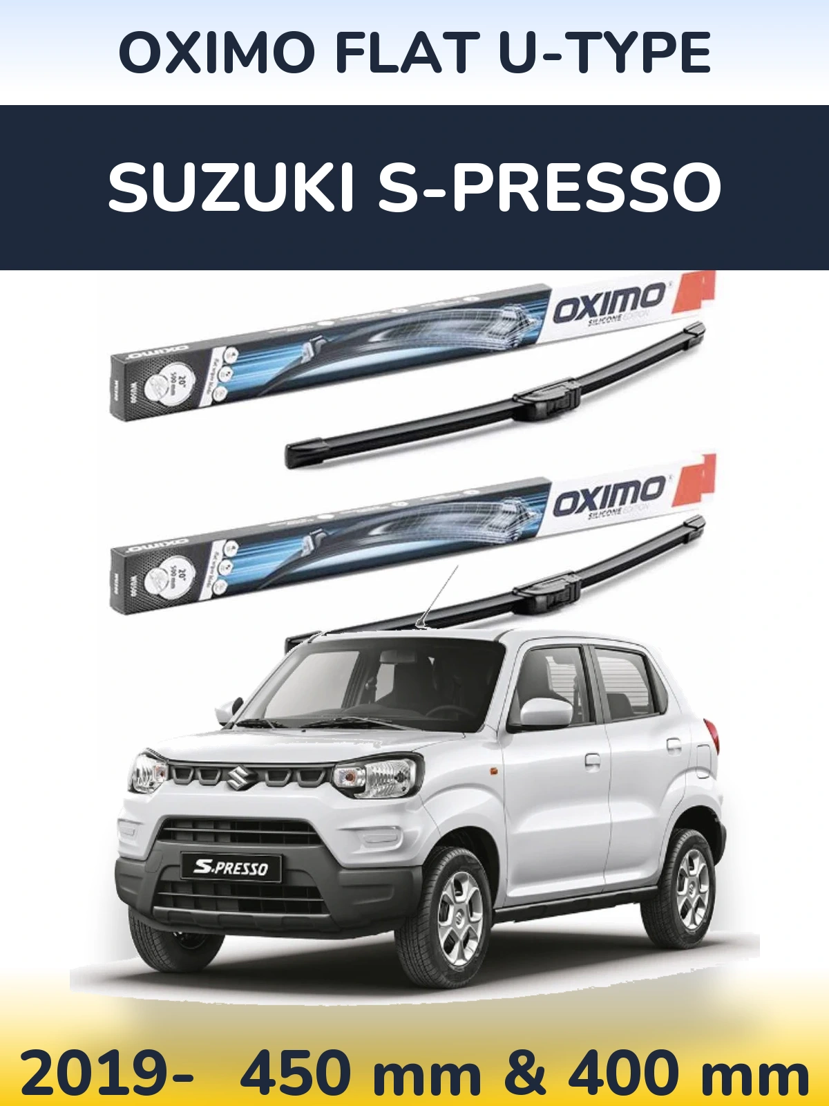 Sada předních stěračů Oximo Flat U-type 450 a 400 mm pro Suzuki S-Presso 2019-2026