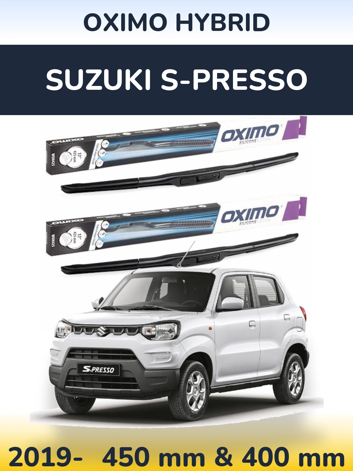 Sada předních stěračů Oximo Hybrid 450 a 400 mm pro Suzuki S-Presso 2019-2026