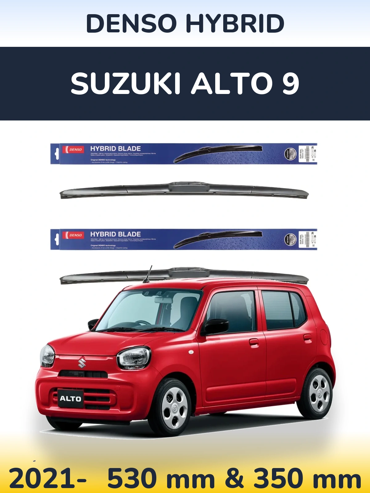 Sada předních stěračů Denso Hybrid 530 a 350 mm pro Suzuki Alto 9 2021-2026