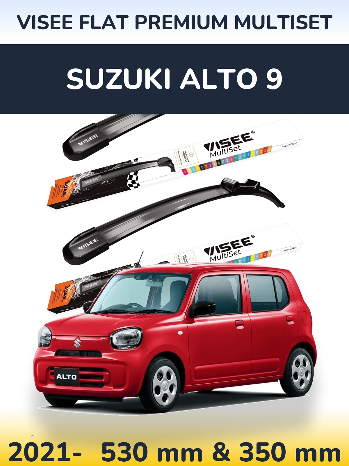 Sada předních stěračů VISEE FLAT PREMIUM MultiSet 530 a 350 mm pro Suzuki Alto 9 2021-2026