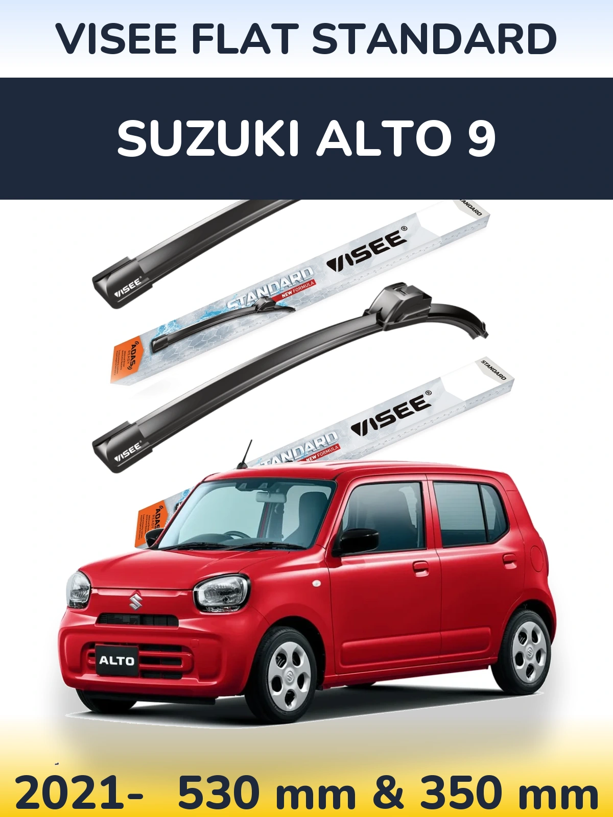 Sada předních stěračů VISEE FLAT STANDARD 530 a 350 mm pro Suzuki Alto 9 2021-2026