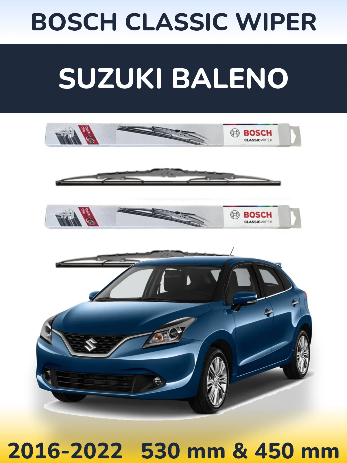 Sada předních stěračů BOSCH Classic Wiper 530 a 450 mm pro Suzuki Baleno 2016-2022