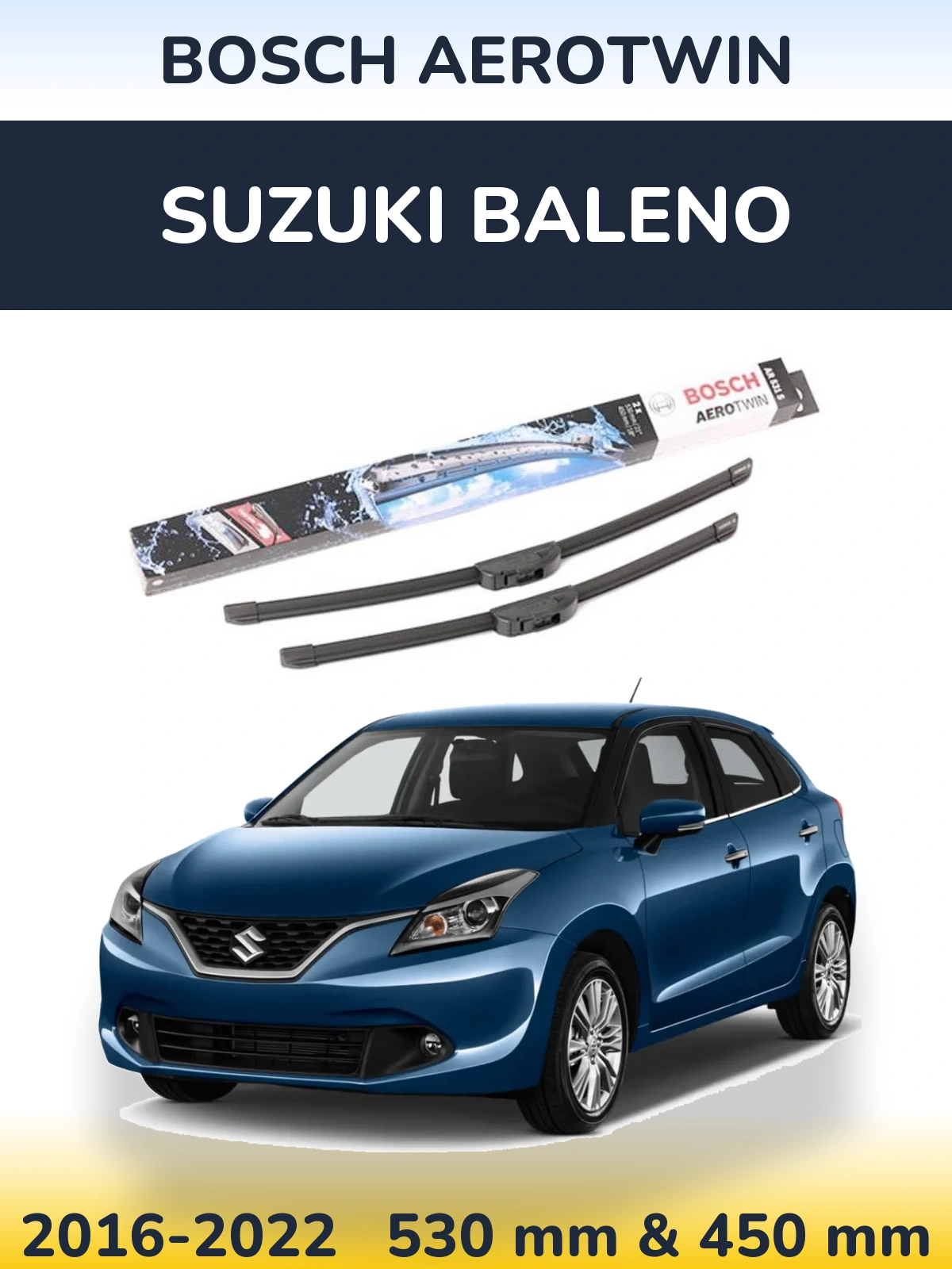 Sada předních stěračů BOSCH AeroTwin 530 a 450 mm pro Suzuki Baleno 2016-2022