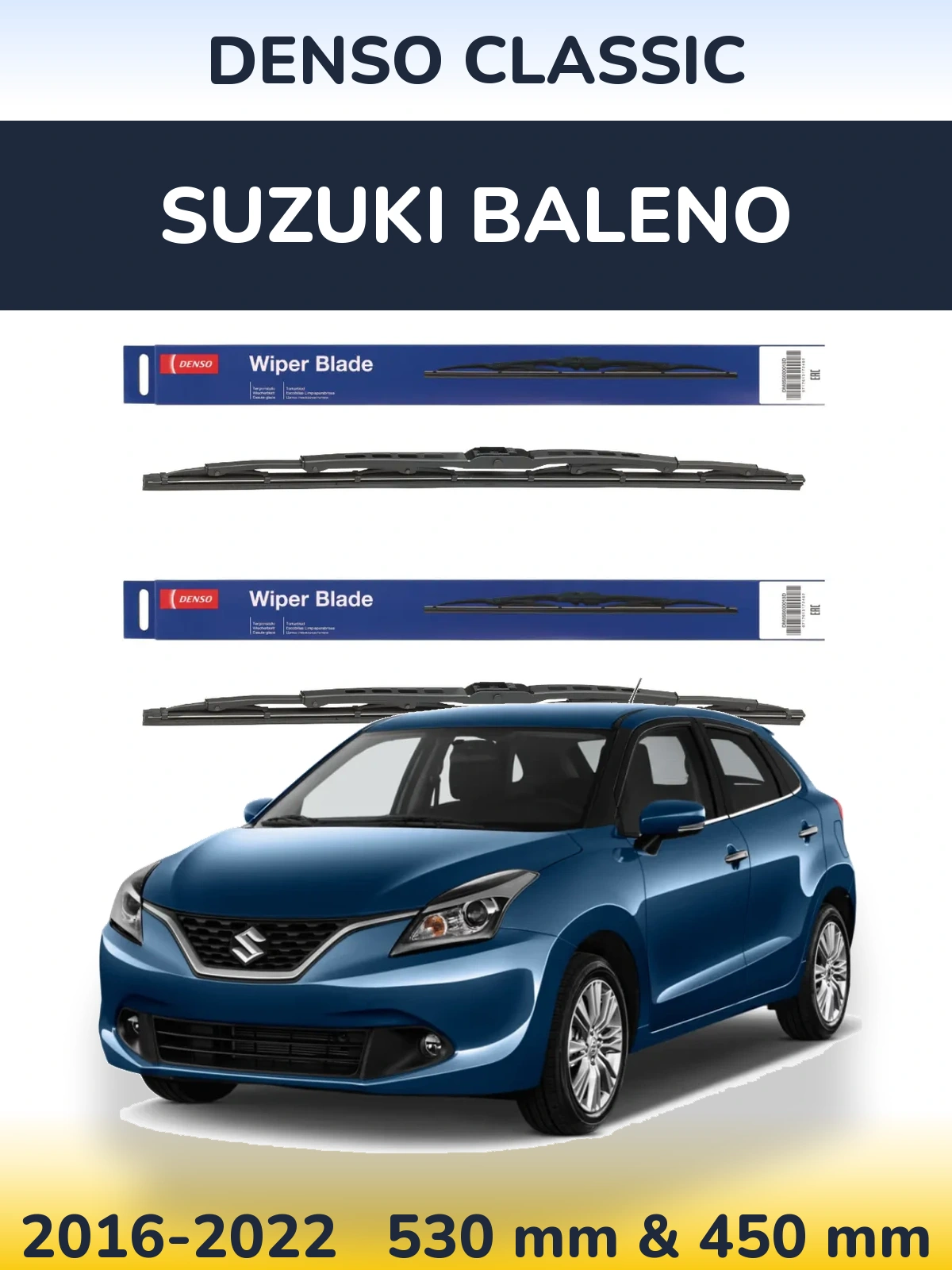 Sada předních stěračů Denso Classic 530 a 450 mm pro Suzuki Baleno 2016-2022