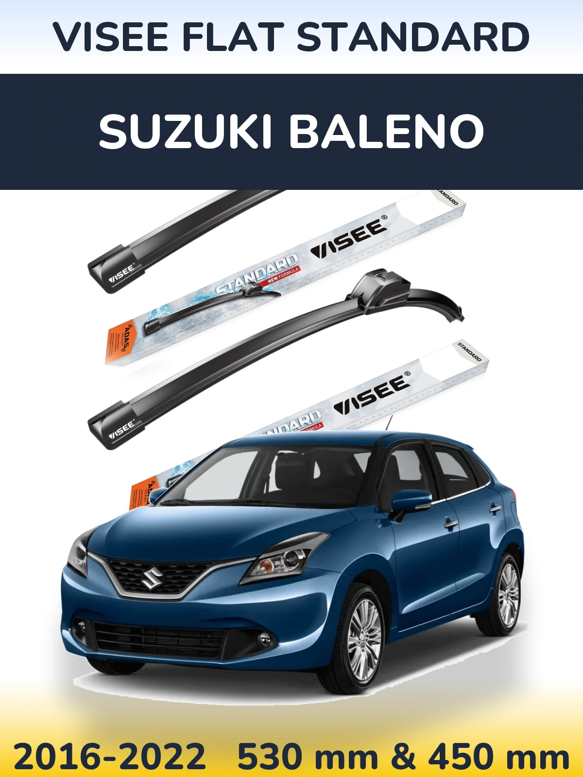 Комплект передніх щіток VISEE FLAT STANDARD 530 & 450 мм для Suzuki Baleno 2016-2022