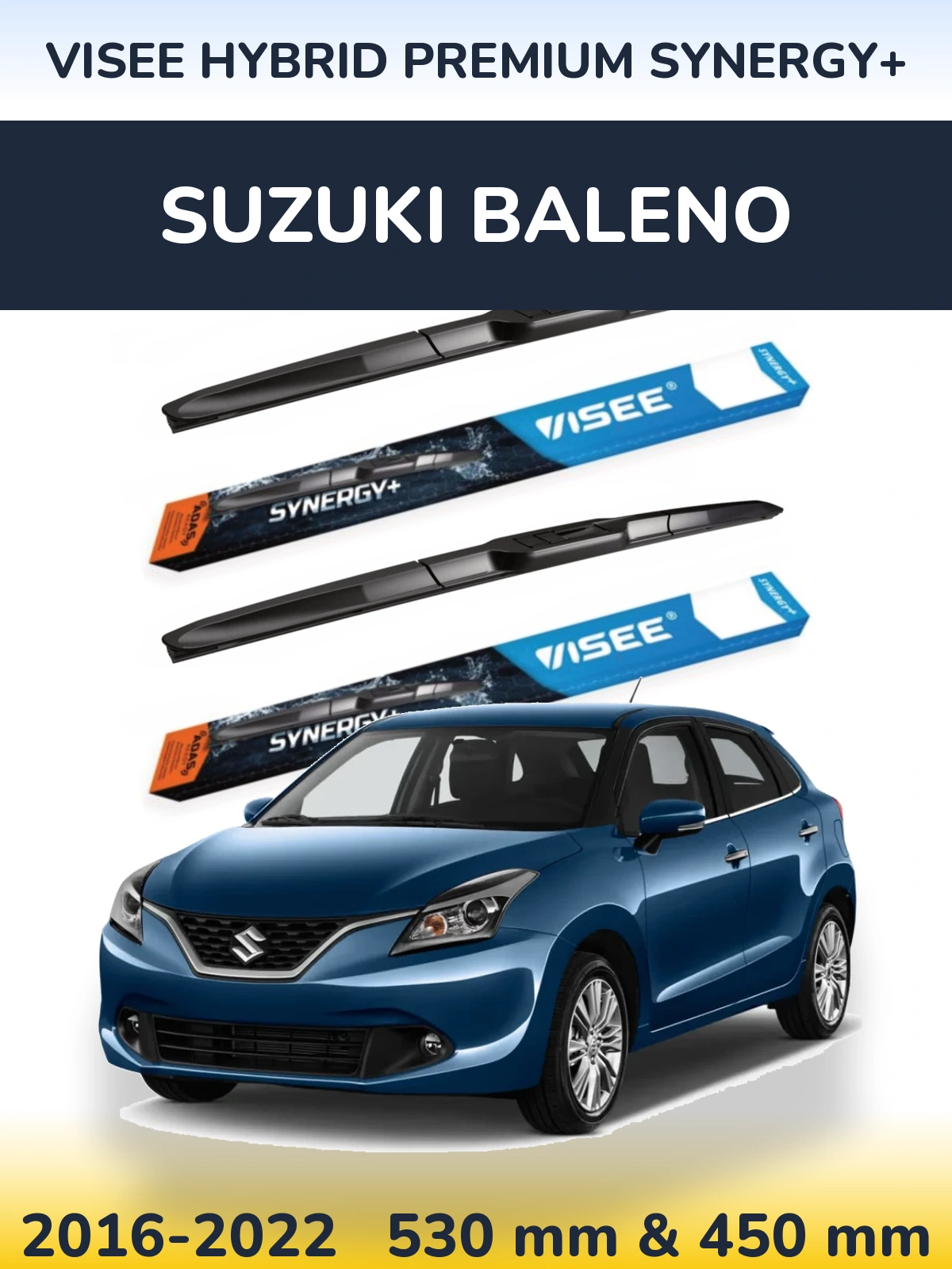 Sada předních stěračů VISEE HYBRID PREMIUM SYNERGY+ 530 a 450 mm pro Suzuki Baleno 2016-2022