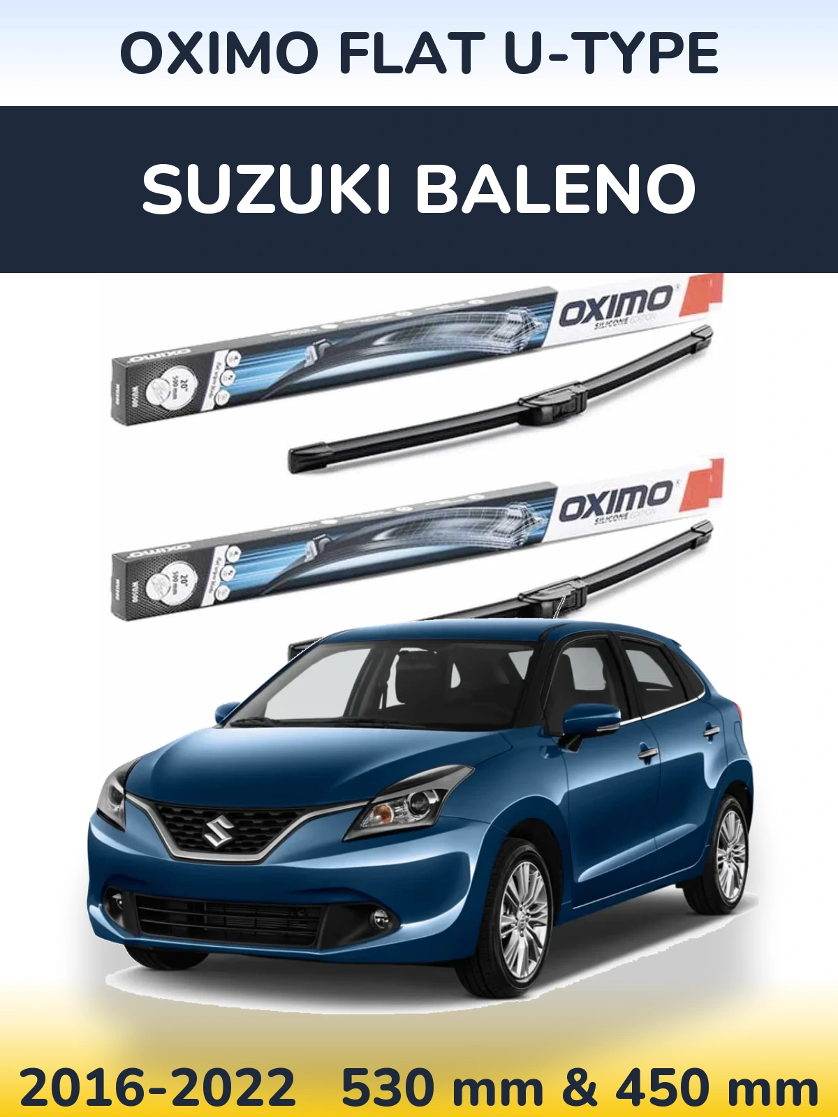 Sada předních stěračů Oximo Flat U-type 530 a 450 mm pro Suzuki Baleno 2016-2022