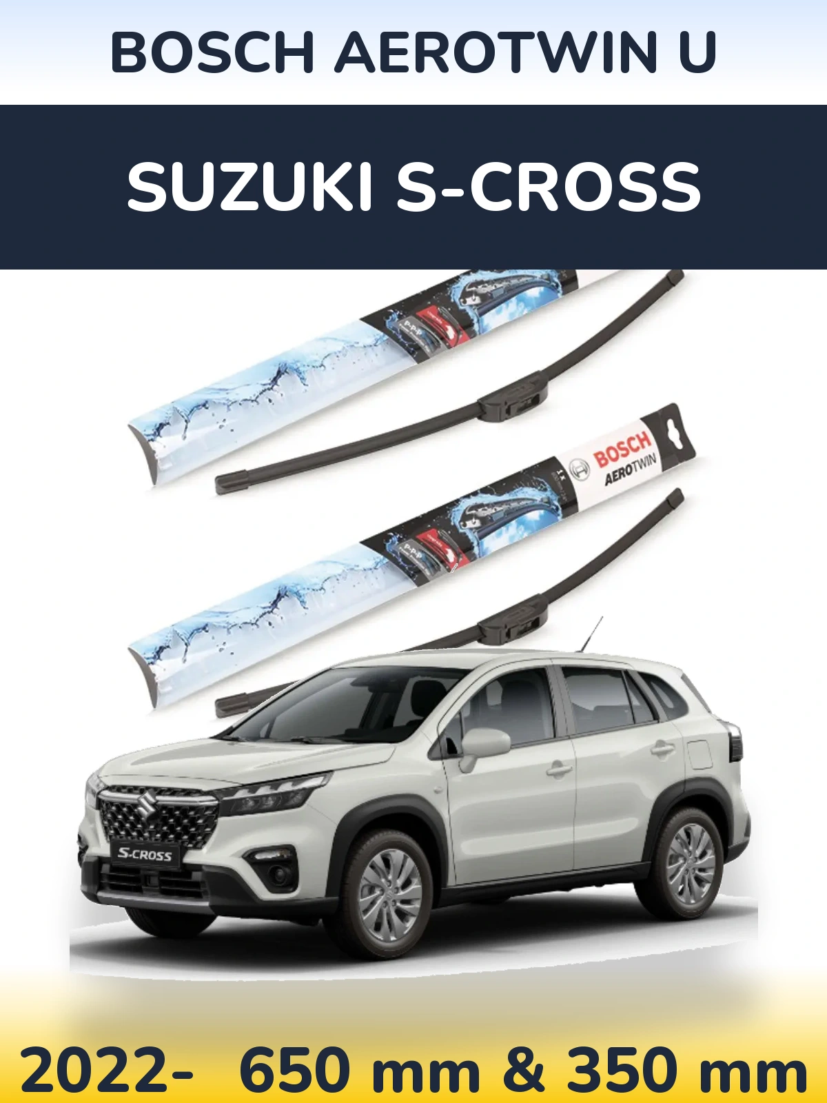 Sada předních stěračů BOSCH AeroTwin U 650 a 350 mm pro Suzuki S-Cross 2022-2026