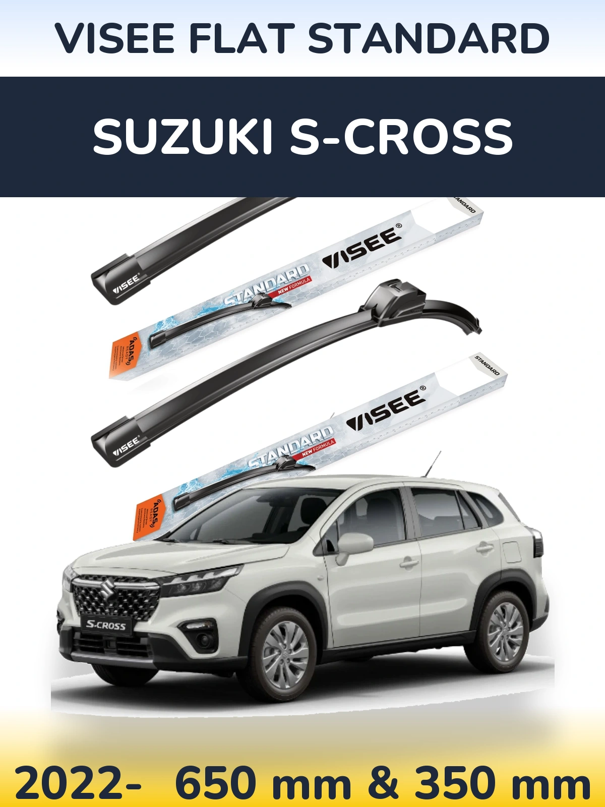 Sada předních stěračů VISEE FLAT STANDARD 650 a 350 mm pro Suzuki S-Cross 2022-2026