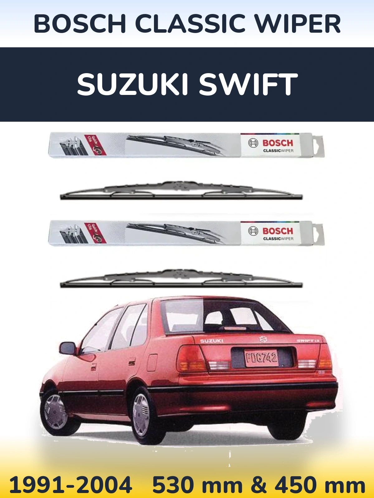 Sada předních stěračů BOSCH Classic Wiper 530 a 450 mm pro Suzuki Swift 1991-2004