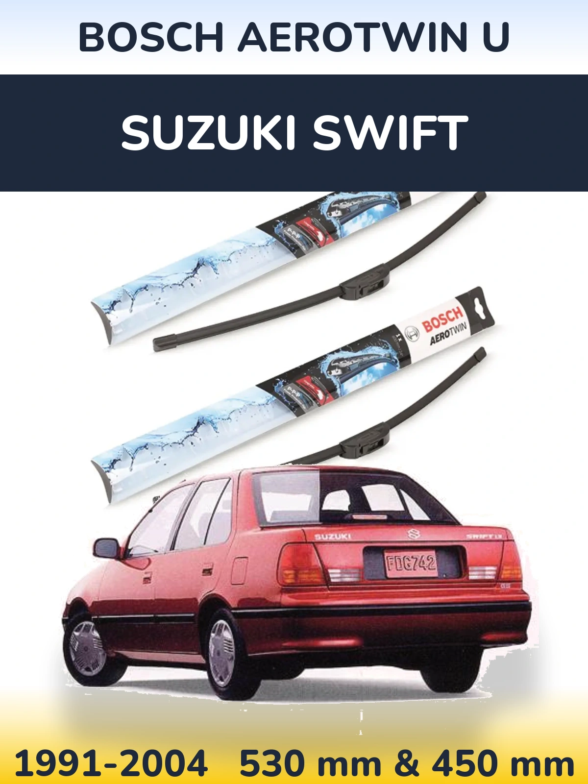 Комплект передніх щіток BOSCH AeroTwin U 530 & 450 мм для Suzuki Swift 1991-2004