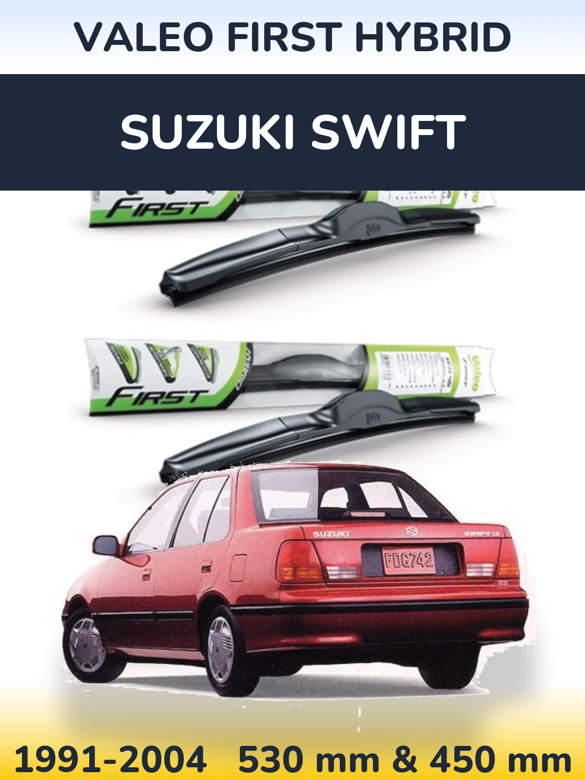 Sada předních stěračů Valeo First Hybrid 530 a 450 mm pro Suzuki Swift 1991-2004