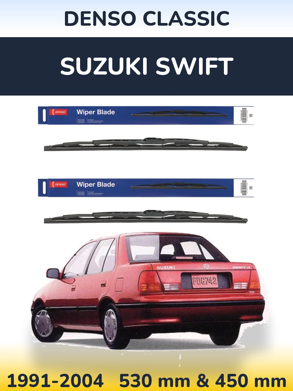Sada předních stěračů Denso Classic 530 a 450 mm pro Suzuki Swift 1991-2004