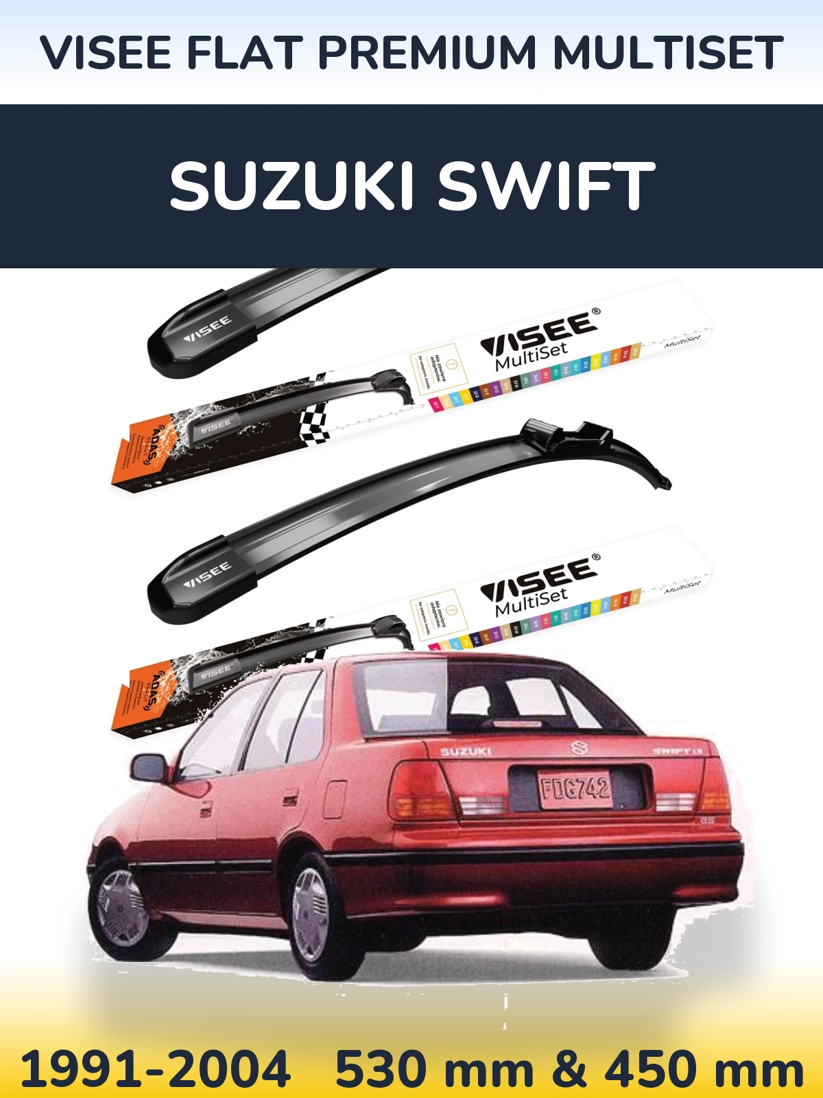 Sada předních stěračů VISEE FLAT PREMIUM MultiSet 530 a 450 mm pro Suzuki Swift 1991-2004