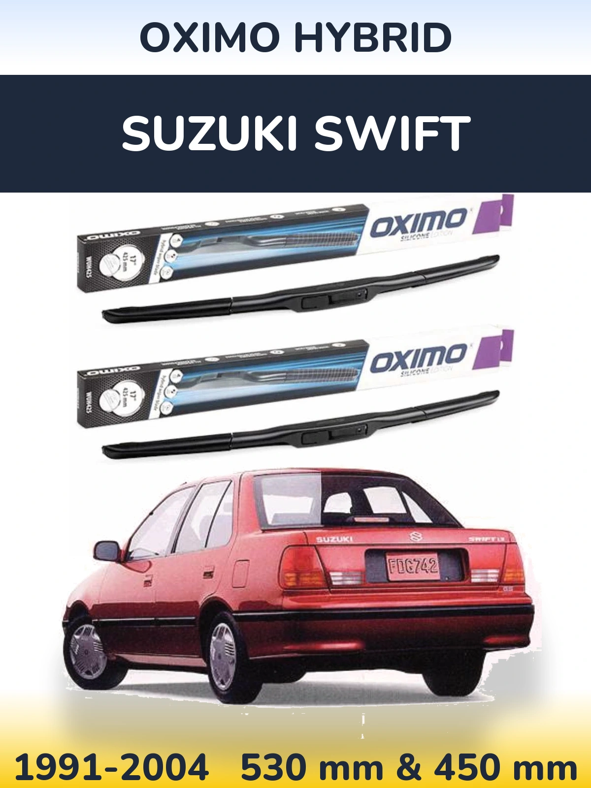 Sada předních stěračů Oximo Hybrid 530 a 450 mm pro Suzuki Swift 1991-2004