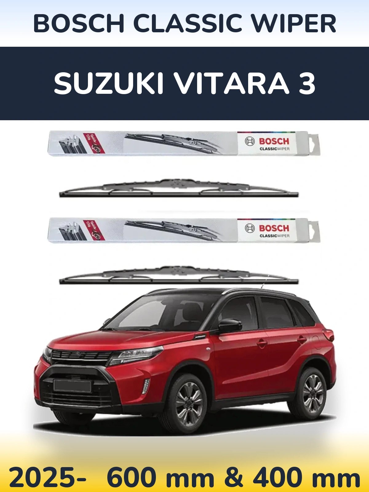 Sada předních stěračů BOSCH Classic Wiper 600 a 400 mm pro Suzuki Vitara 3 2025-2026