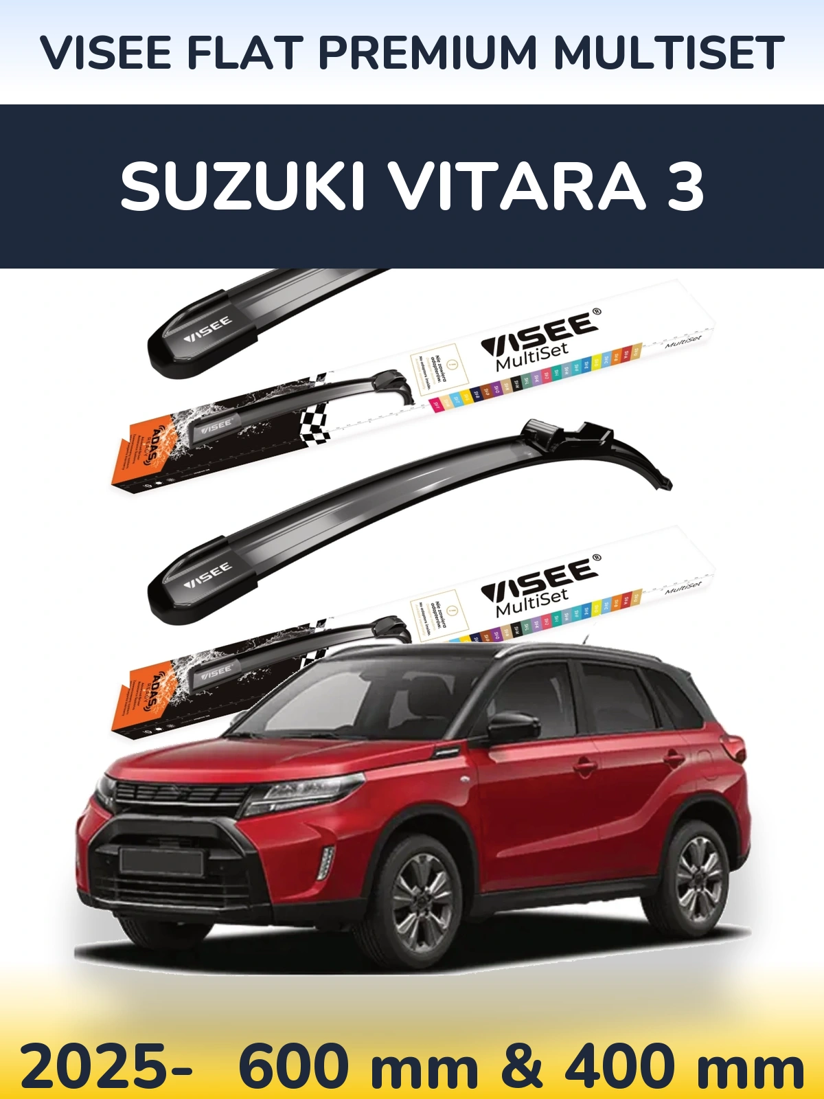 Sada předních stěračů VISEE FLAT PREMIUM MultiSet 600 a 400 mm pro Suzuki Vitara 3 2025-2026