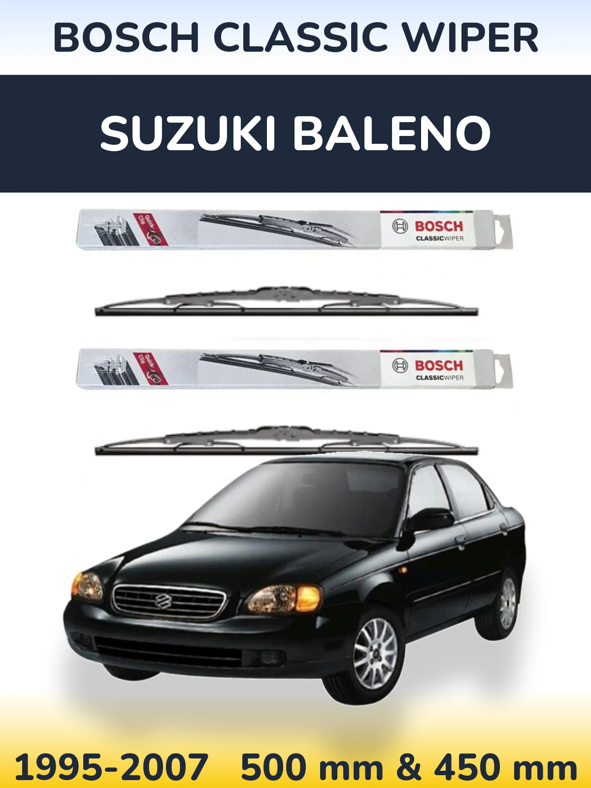Sada předních stěračů BOSCH Classic Wiper 500 a 450 mm pro Suzuki Baleno 1995-2007
