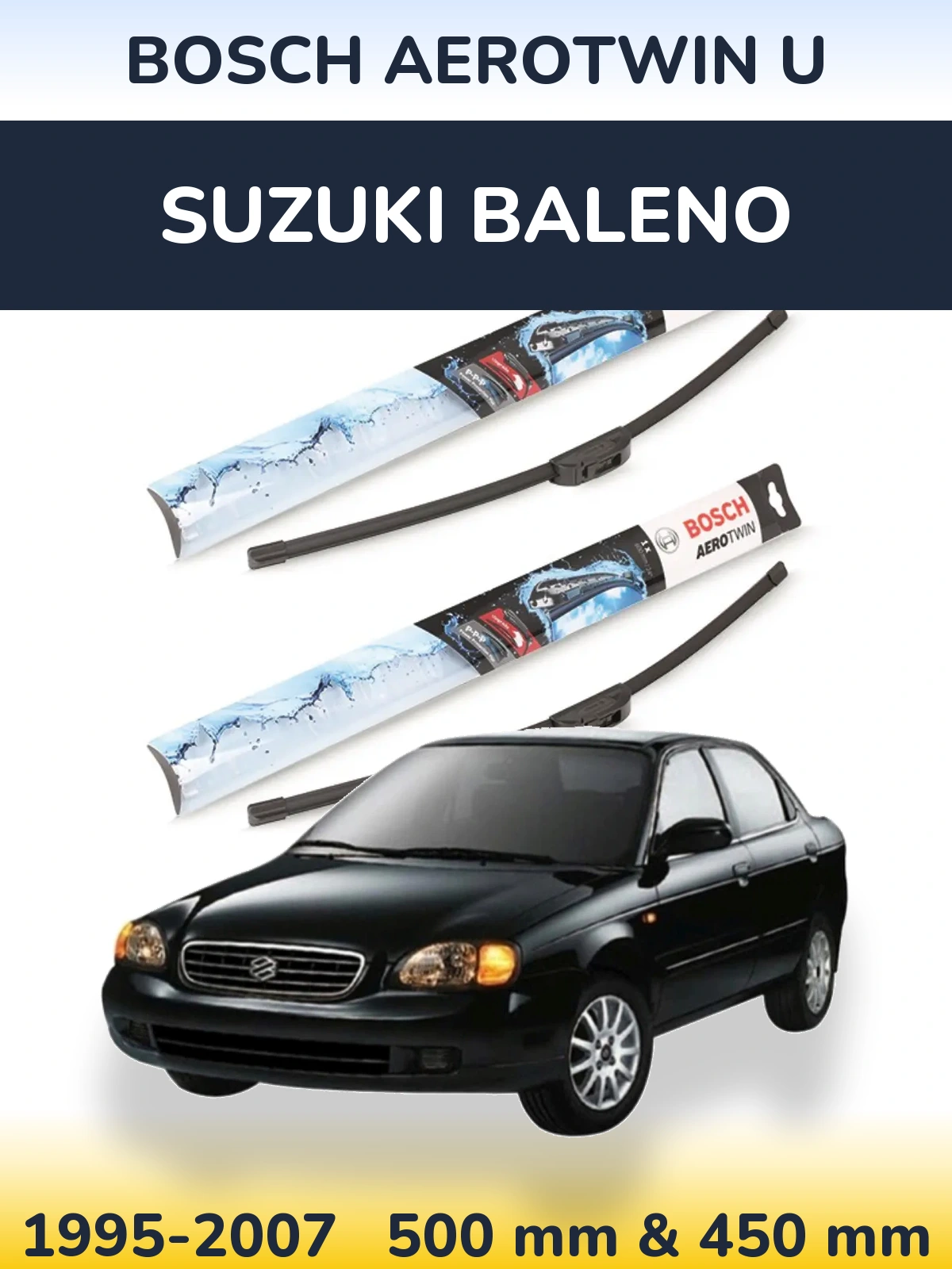 Sada předních stěračů BOSCH AeroTwin U 500 a 450 mm pro Suzuki Baleno 1995-2007