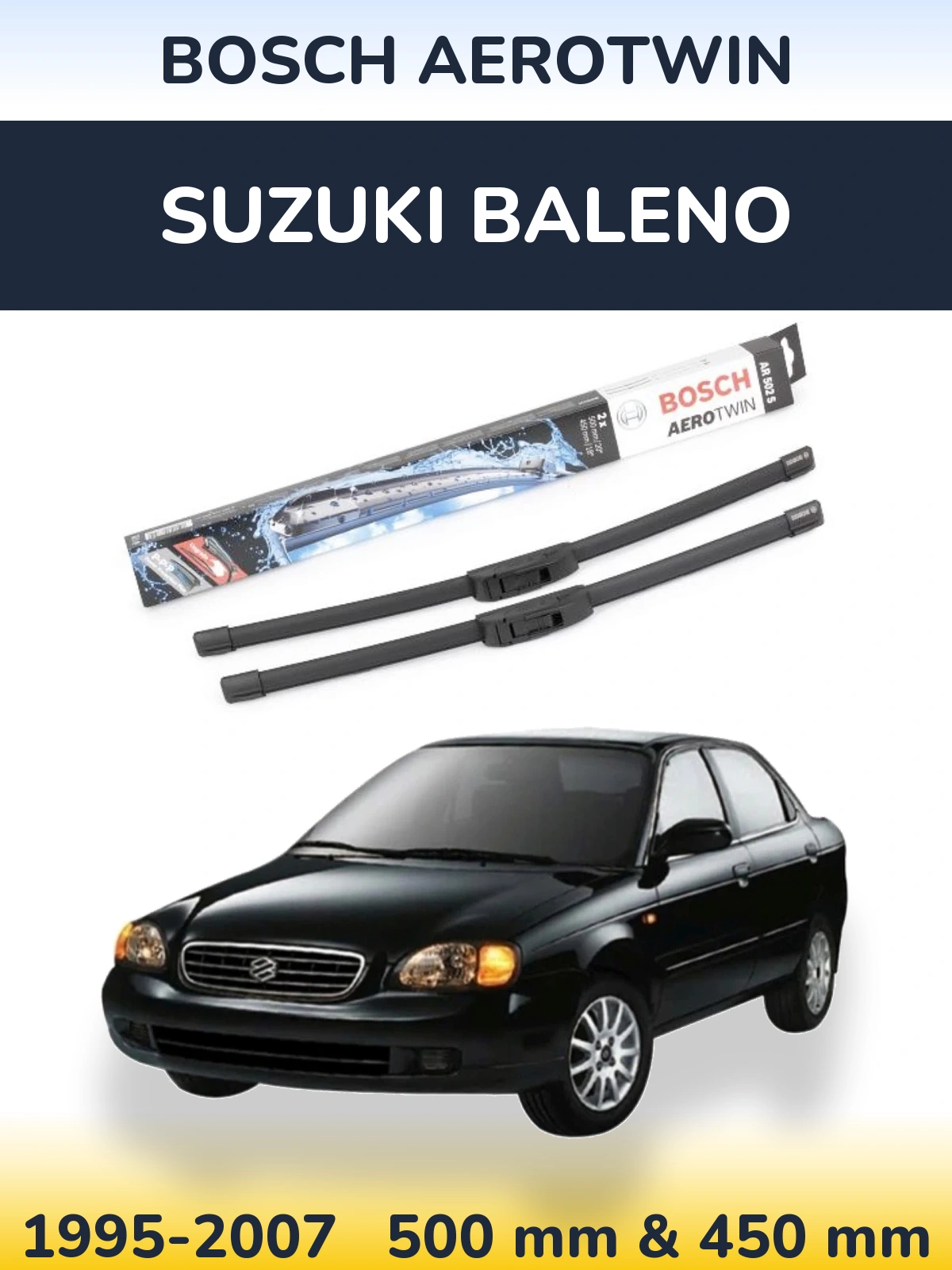 Sada předních stěračů BOSCH AeroTwin 500 a 450 mm pro Suzuki Baleno 1995-2007