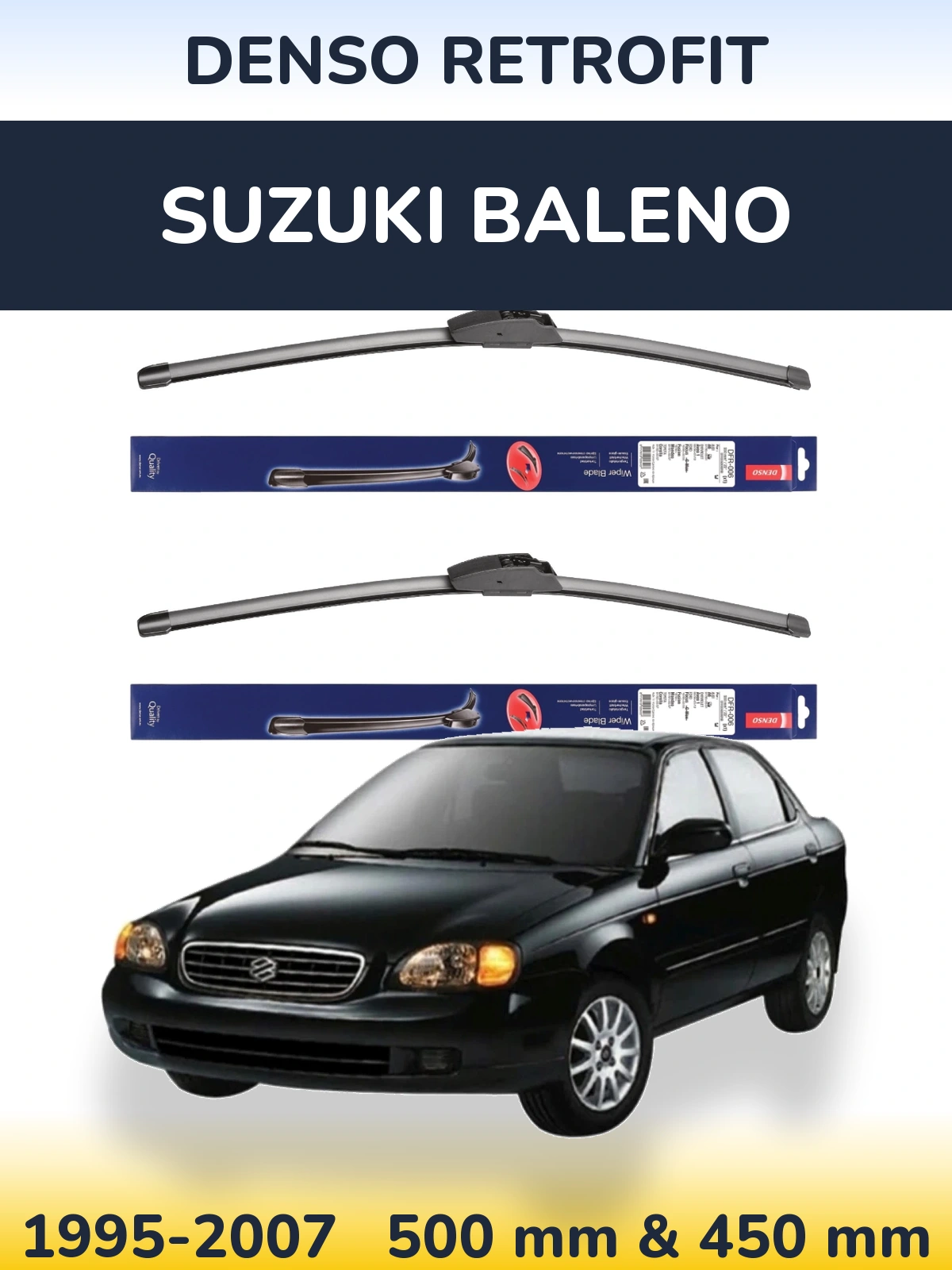 Sada předních stěračů Denso Retrofit 500 a 450 mm pro Suzuki Baleno 1995-2007