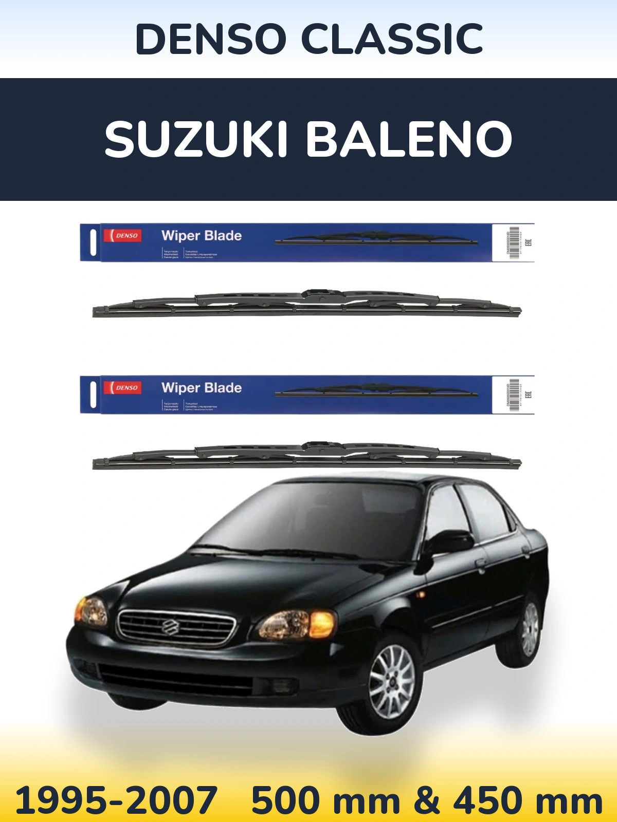 Sada předních stěračů Denso Classic 500 a 450 mm pro Suzuki Baleno 1995-2007
