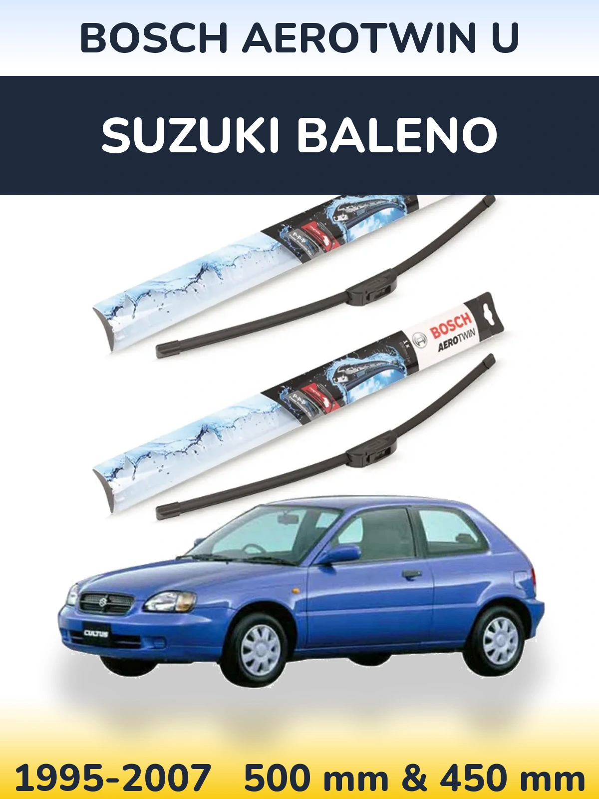 Sada předních stěračů BOSCH AeroTwin U 500 a 450 mm pro Suzuki Baleno 1995-2007
