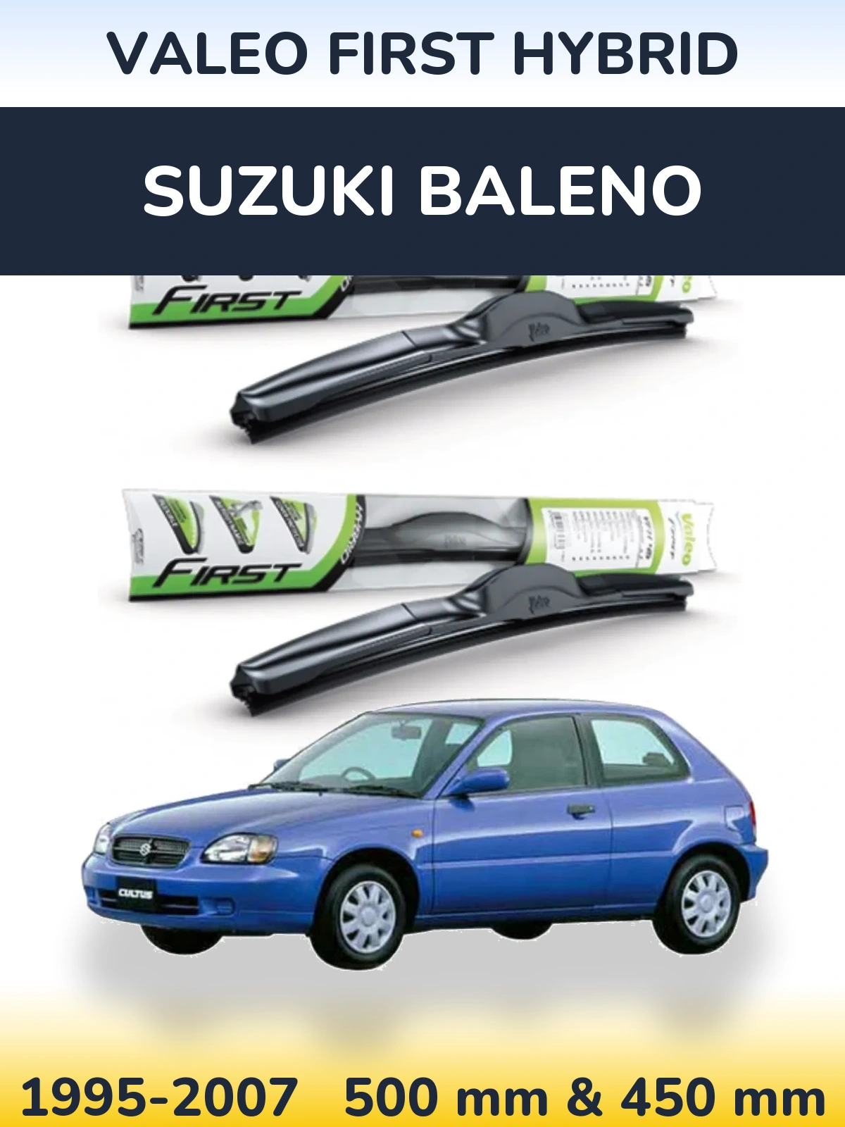 Sada předních stěračů Valeo First Hybrid 500 a 450 mm pro Suzuki Baleno 1995-2007