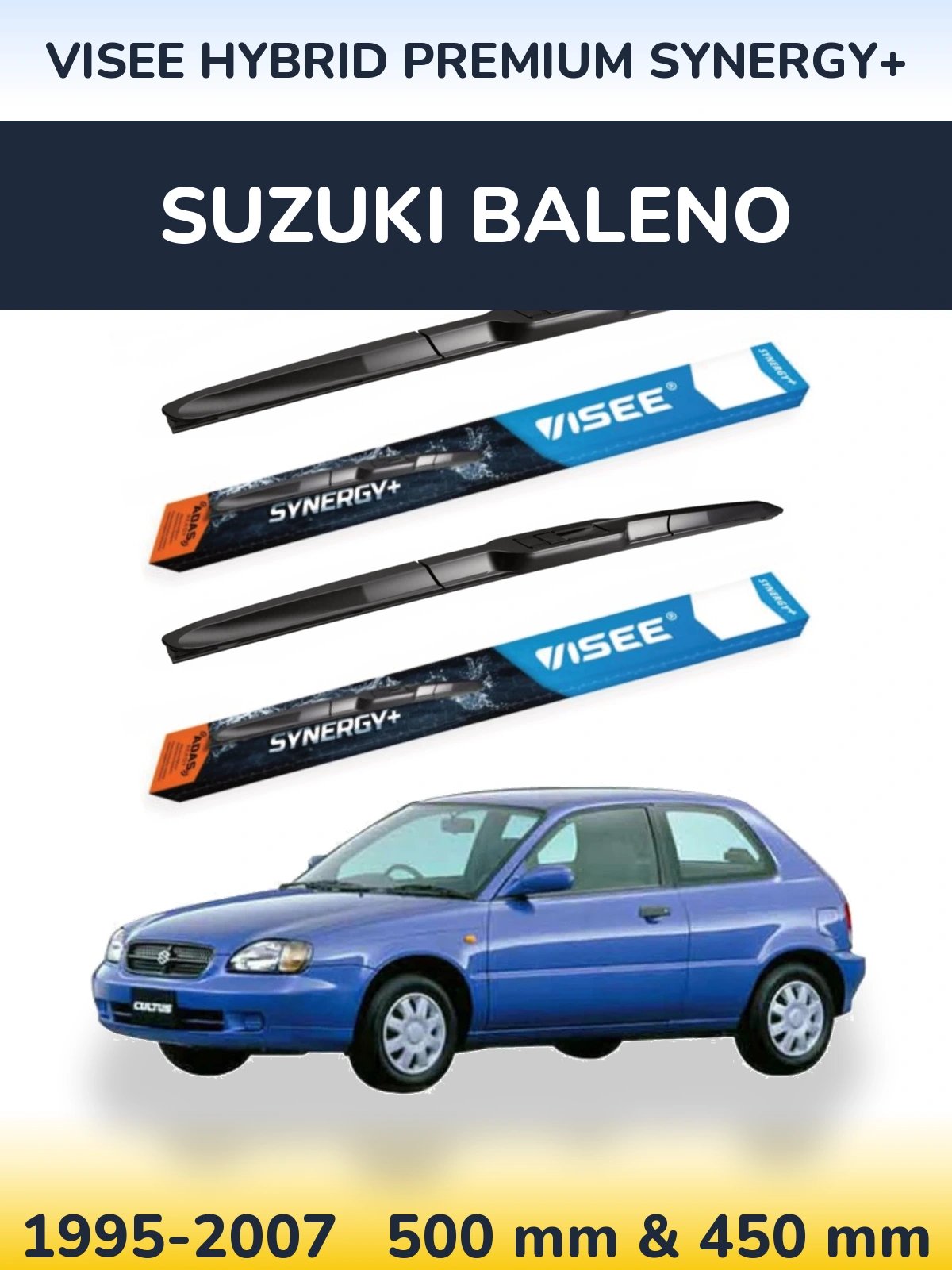 Sada předních stěračů VISEE HYBRID PREMIUM SYNERGY+ 500 a 450 mm pro Suzuki Baleno 1995-2007