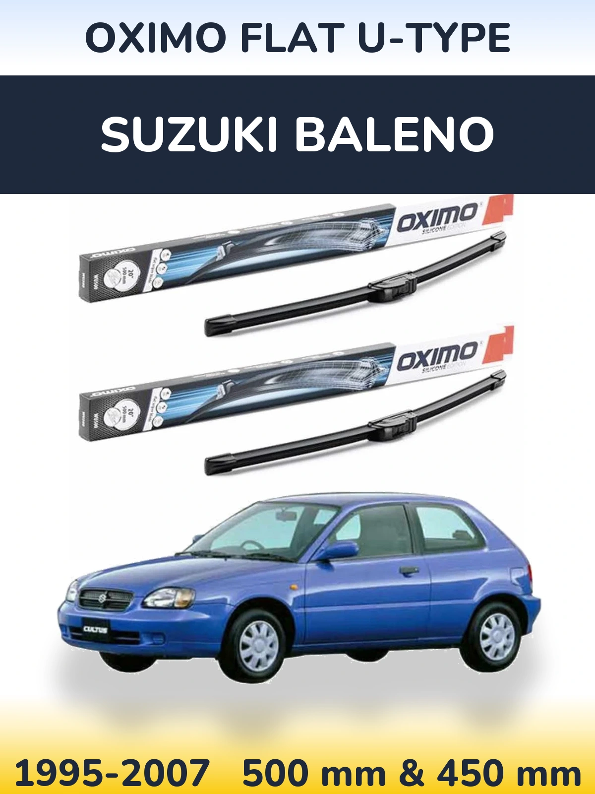 Sada předních stěračů Oximo Flat U-type 500 a 450 mm pro Suzuki Baleno 1995-2007