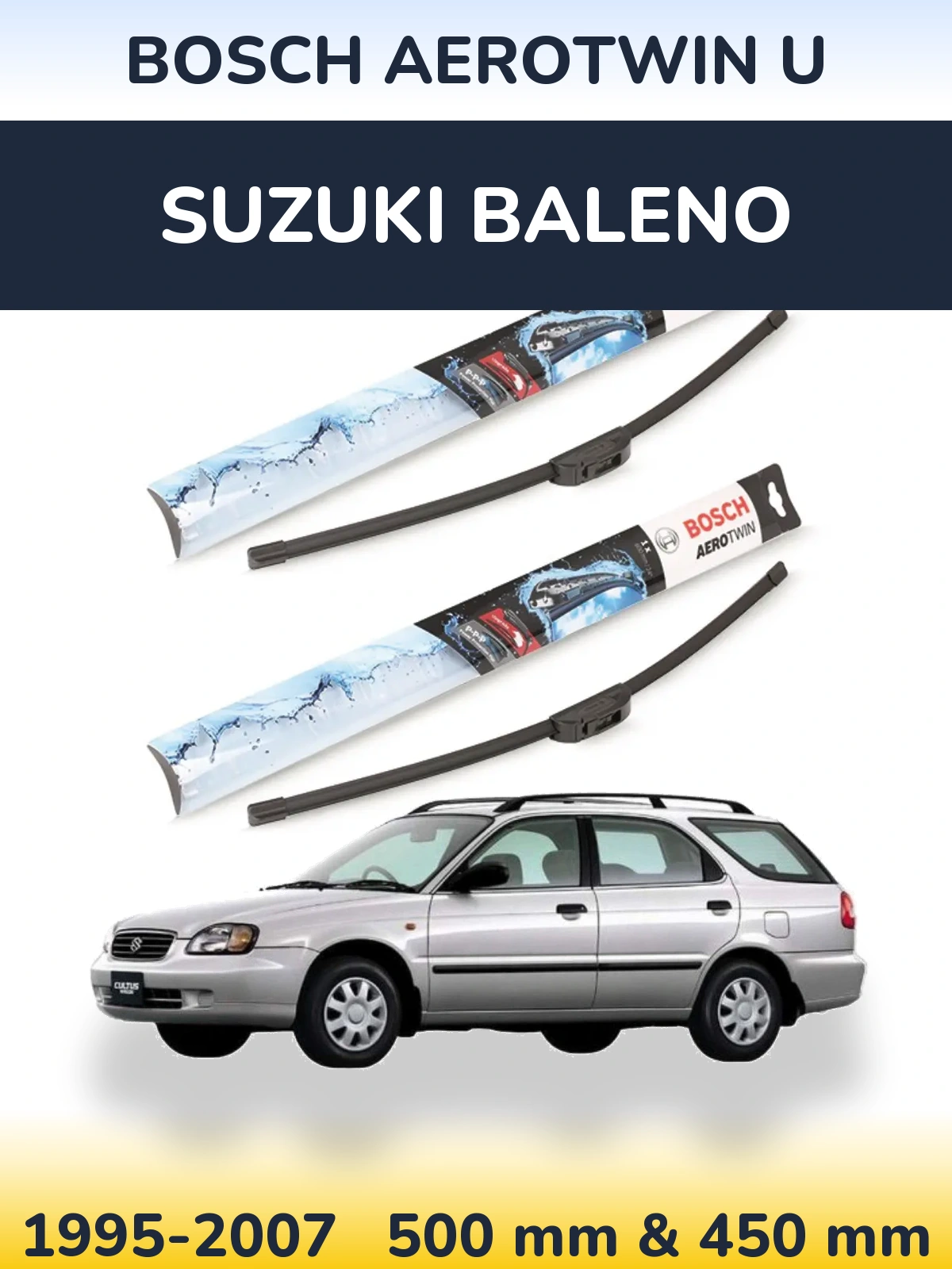 Sada předních stěračů BOSCH AeroTwin U 500 a 450 mm pro Suzuki Baleno 1995-2007