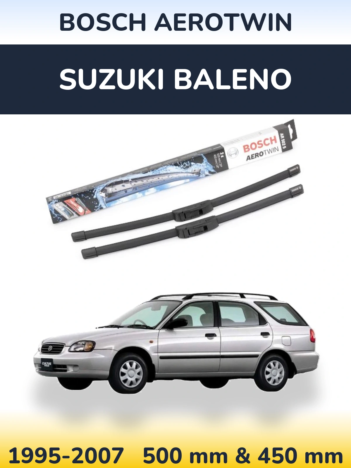 Sada předních stěračů BOSCH AeroTwin 500 a 450 mm pro Suzuki Baleno 1995-2007