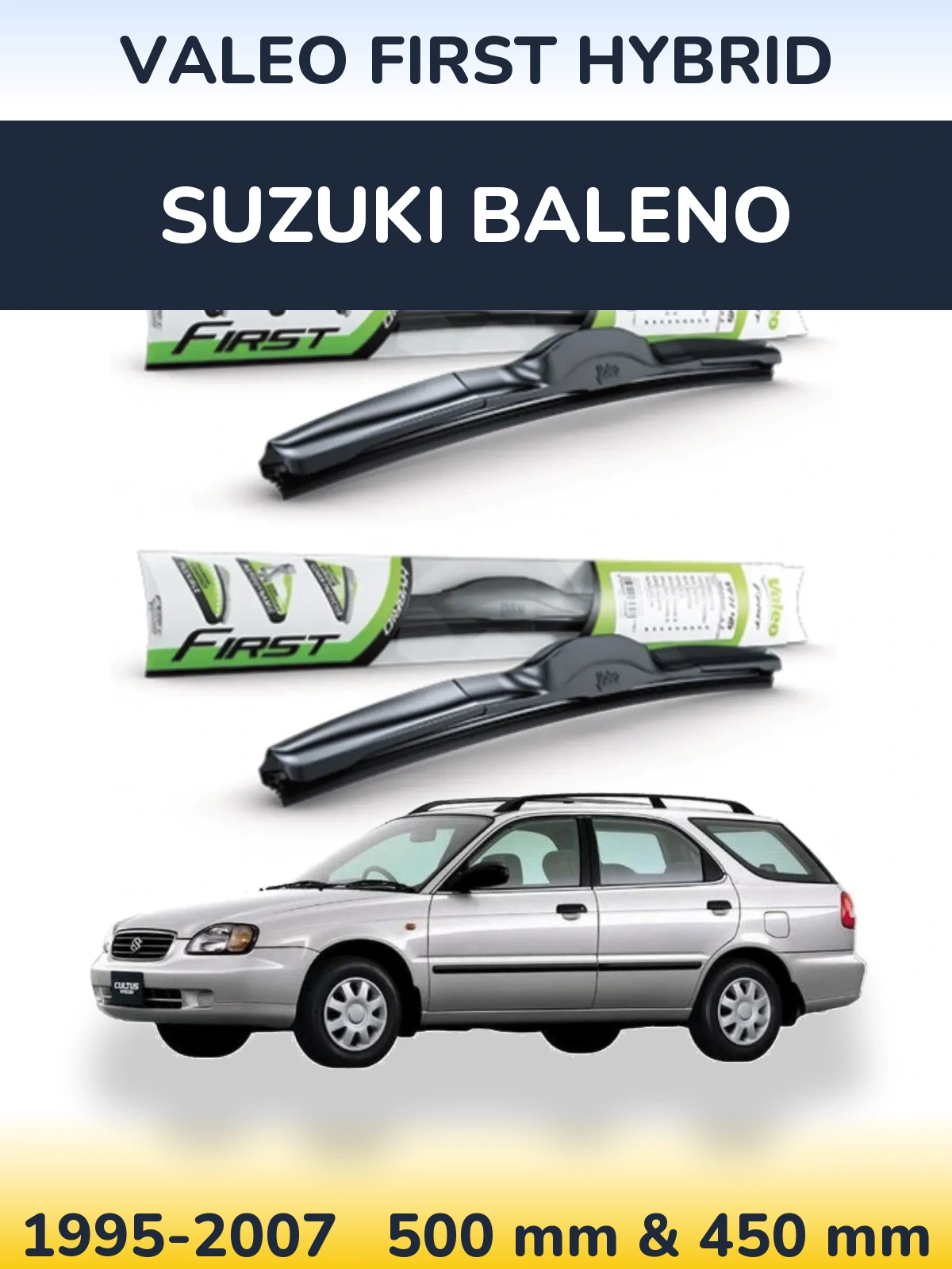 Sada předních stěračů Valeo First Hybrid 500 a 450 mm pro Suzuki Baleno 1995-2007