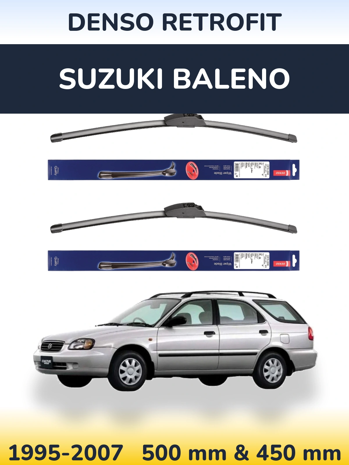 Sada předních stěračů Denso Retrofit 500 a 450 mm pro Suzuki Baleno 1995-2007