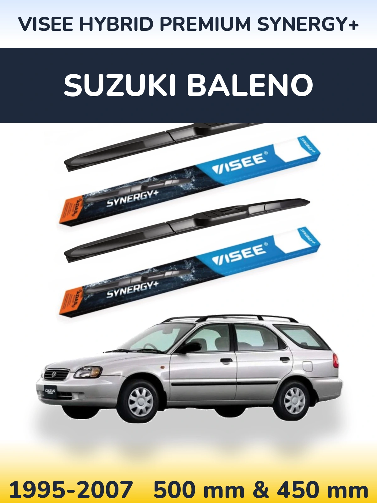 Sada předních stěračů VISEE HYBRID PREMIUM SYNERGY+ 500 a 450 mm pro Suzuki Baleno 1995-2007