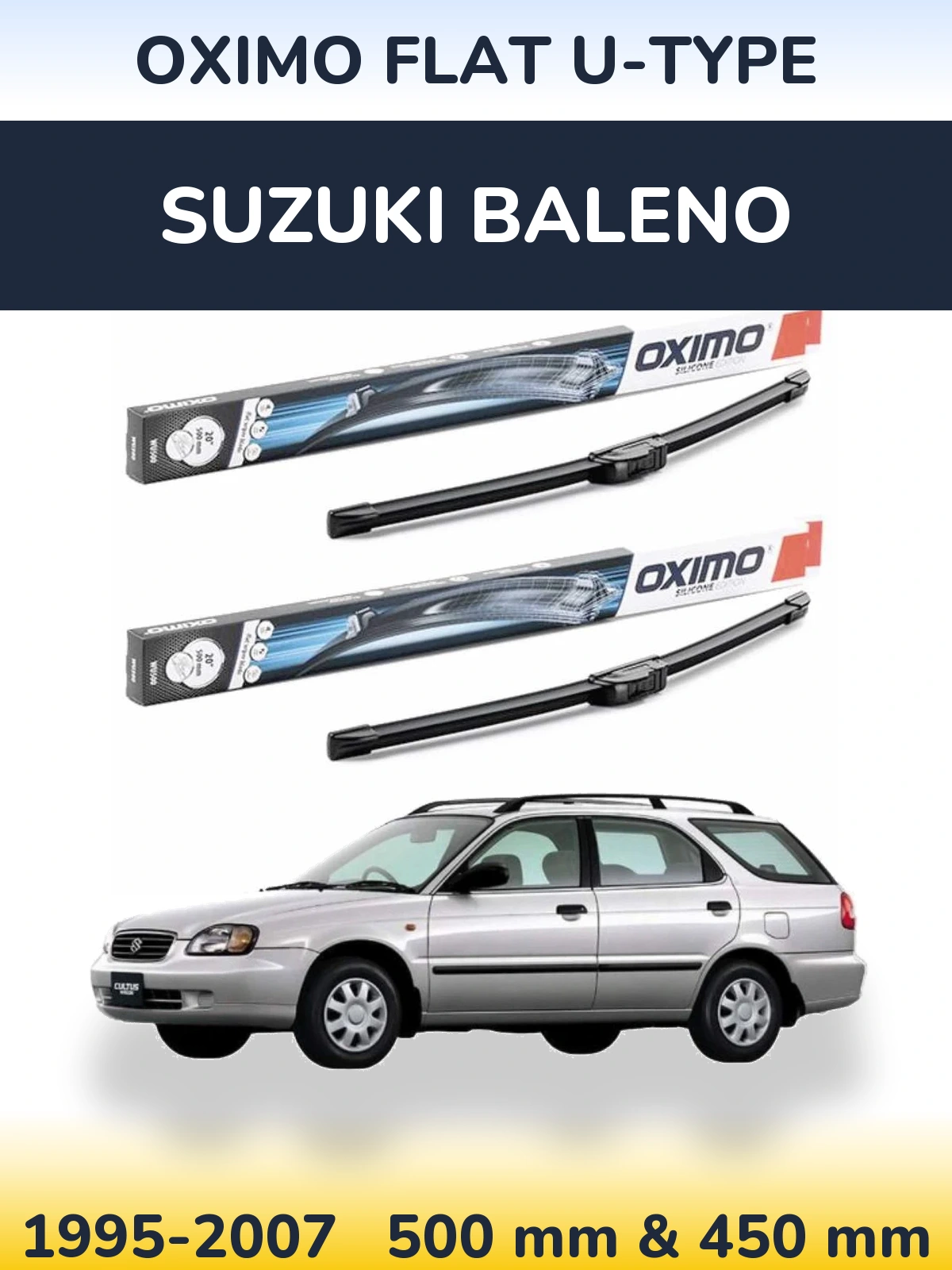 Sada předních stěračů Oximo Flat U-type 500 a 450 mm pro Suzuki Baleno 1995-2007