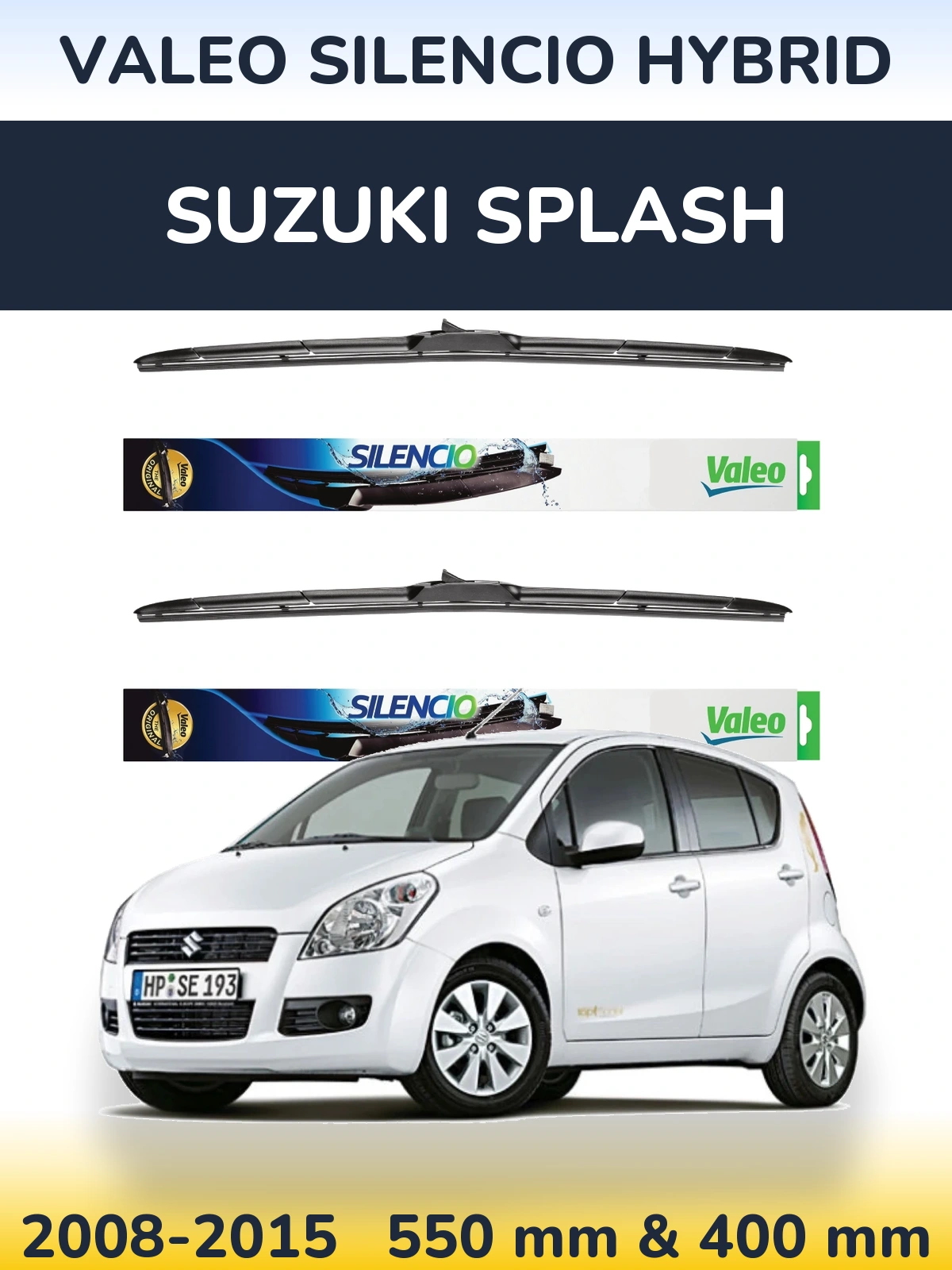 Sada předních stěračů Valeo Silencio Hybrid 550 a 400 mm pro Suzuki Splash 2008-2015