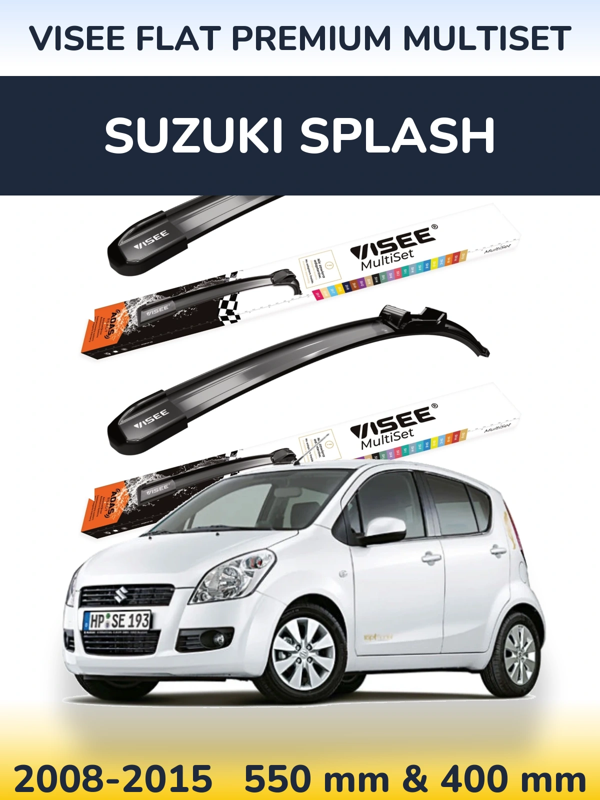 Sada předních stěračů VISEE FLAT PREMIUM MultiSet 550 a 400 mm pro Suzuki Splash 2008-2015