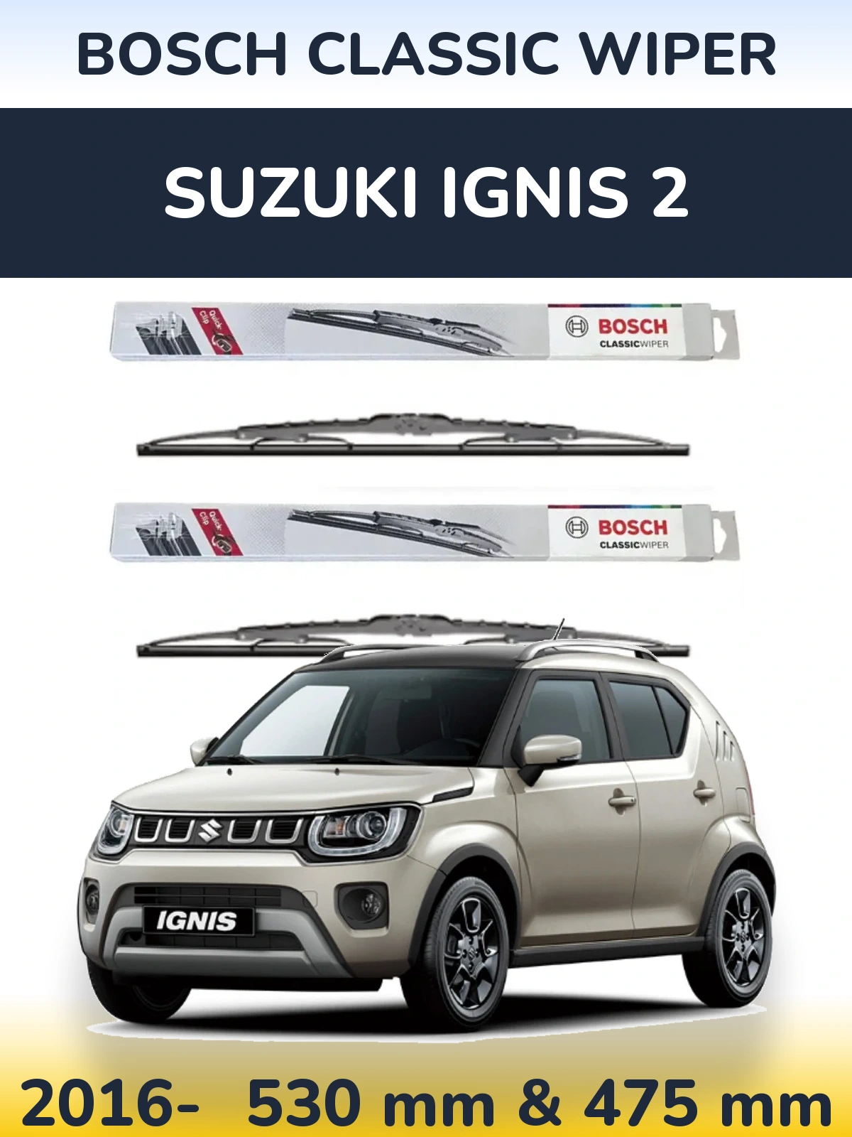 Sada předních stěračů BOSCH Classic Wiper 530 a 475 mm pro Suzuki Ignis 2 2016-2026
